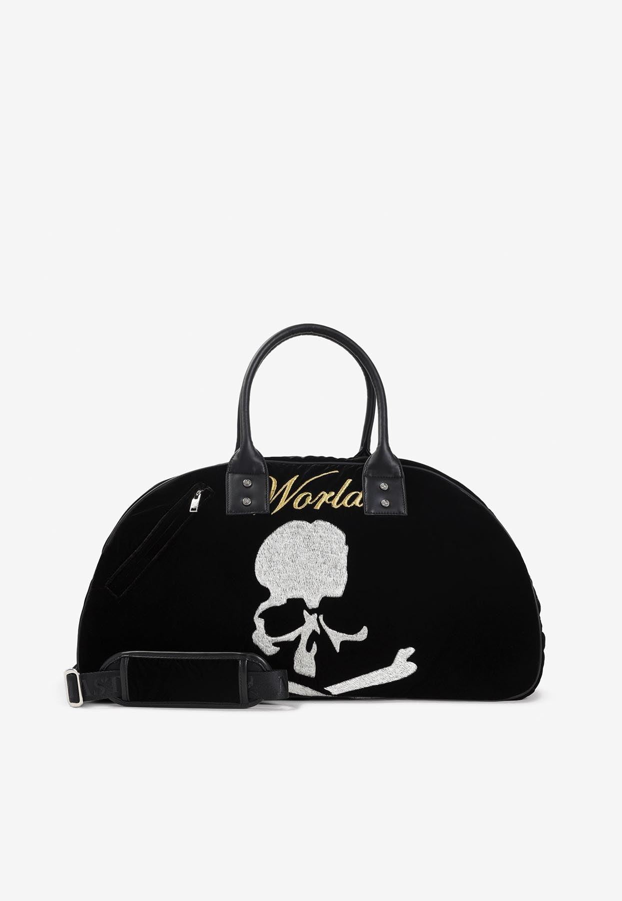 Mastermind Japan Skull Embroidered Velvet Duffle Bag in Black for