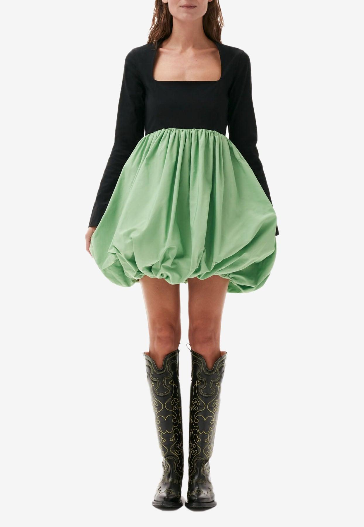 Ganni Taffeta Balloon Mini Dress in Green Lyst
