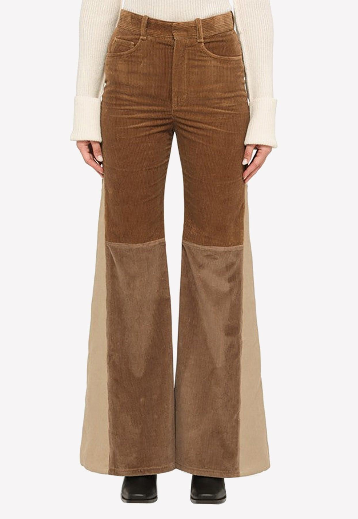Chloé Paneled Flared Corduroy Pants in Brown | Lyst