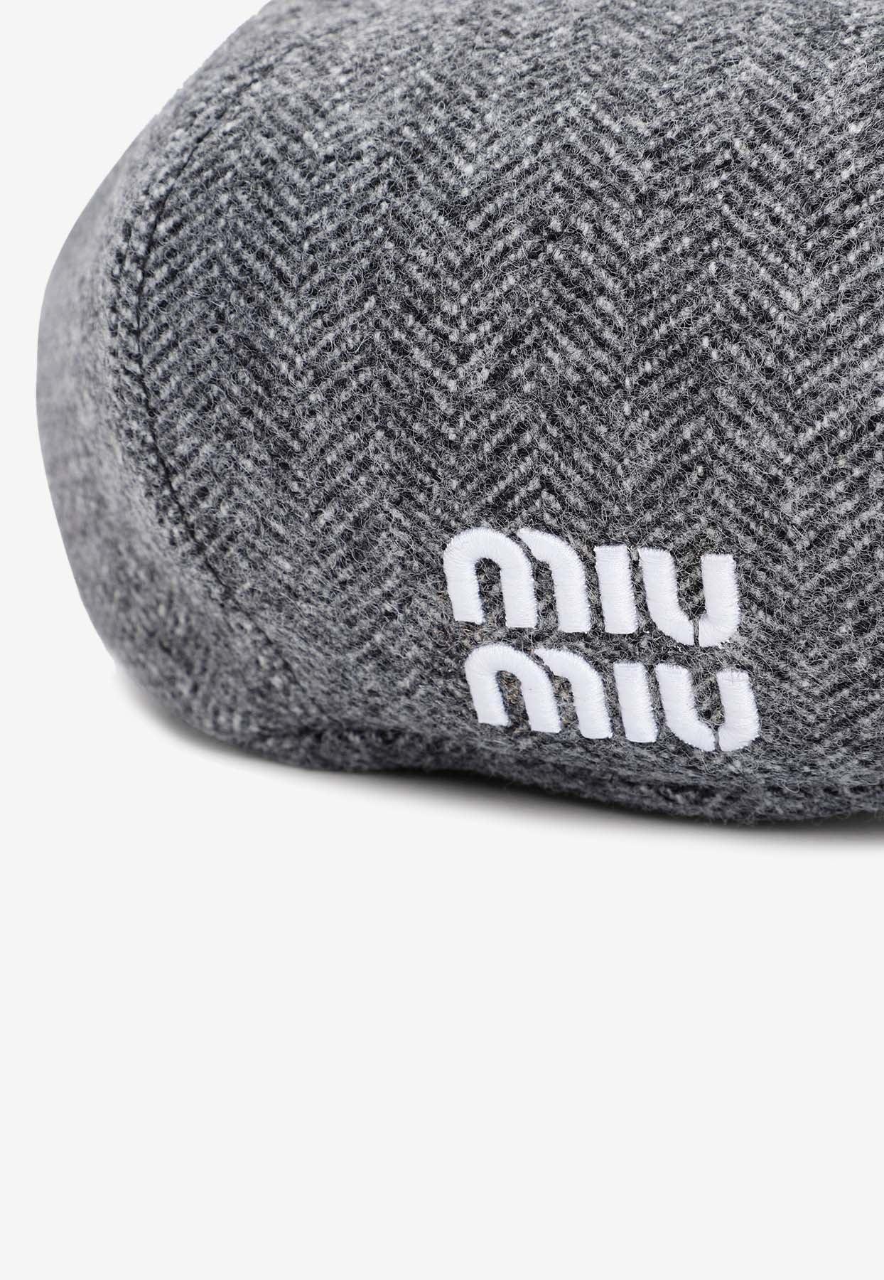 MIU MIU ウールxカシミア ハット　グレー Miu Miu Logo Wool Hat in Gray | Lyst