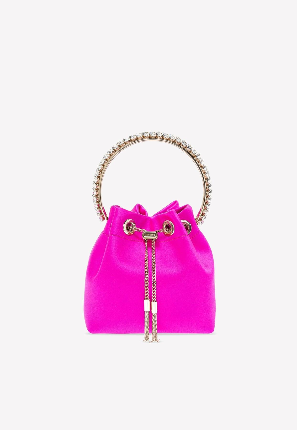 Jimmy Choo Bon Bon Crystal Embellished Top Handle Bag In Satin in Pink ...