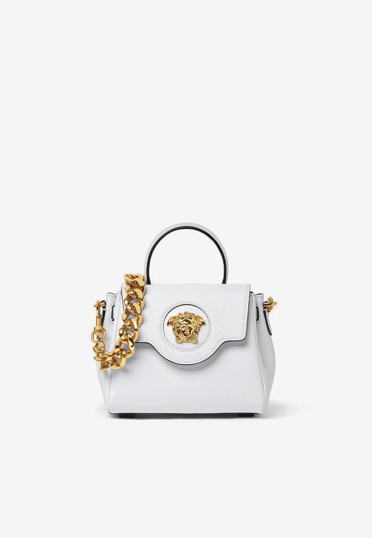 Versace Small La Medusa Top Handle Bag In Calf Leather in White