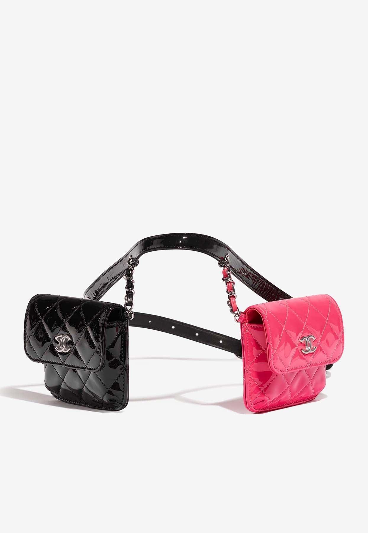 chanel pink and black purse leather