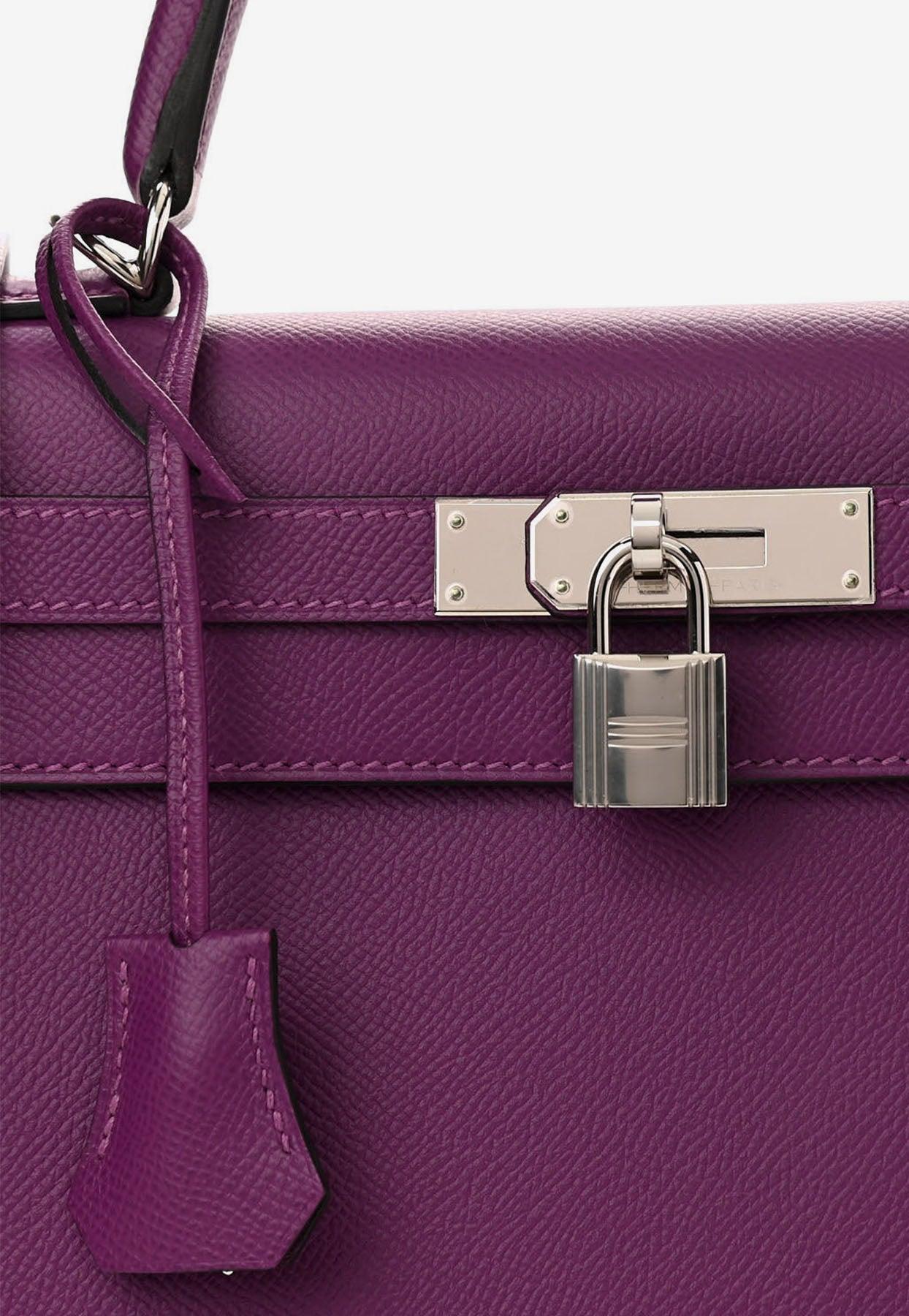 Hermès Kelly 25cm Custom Violet Feather Design Tadelakt Leather