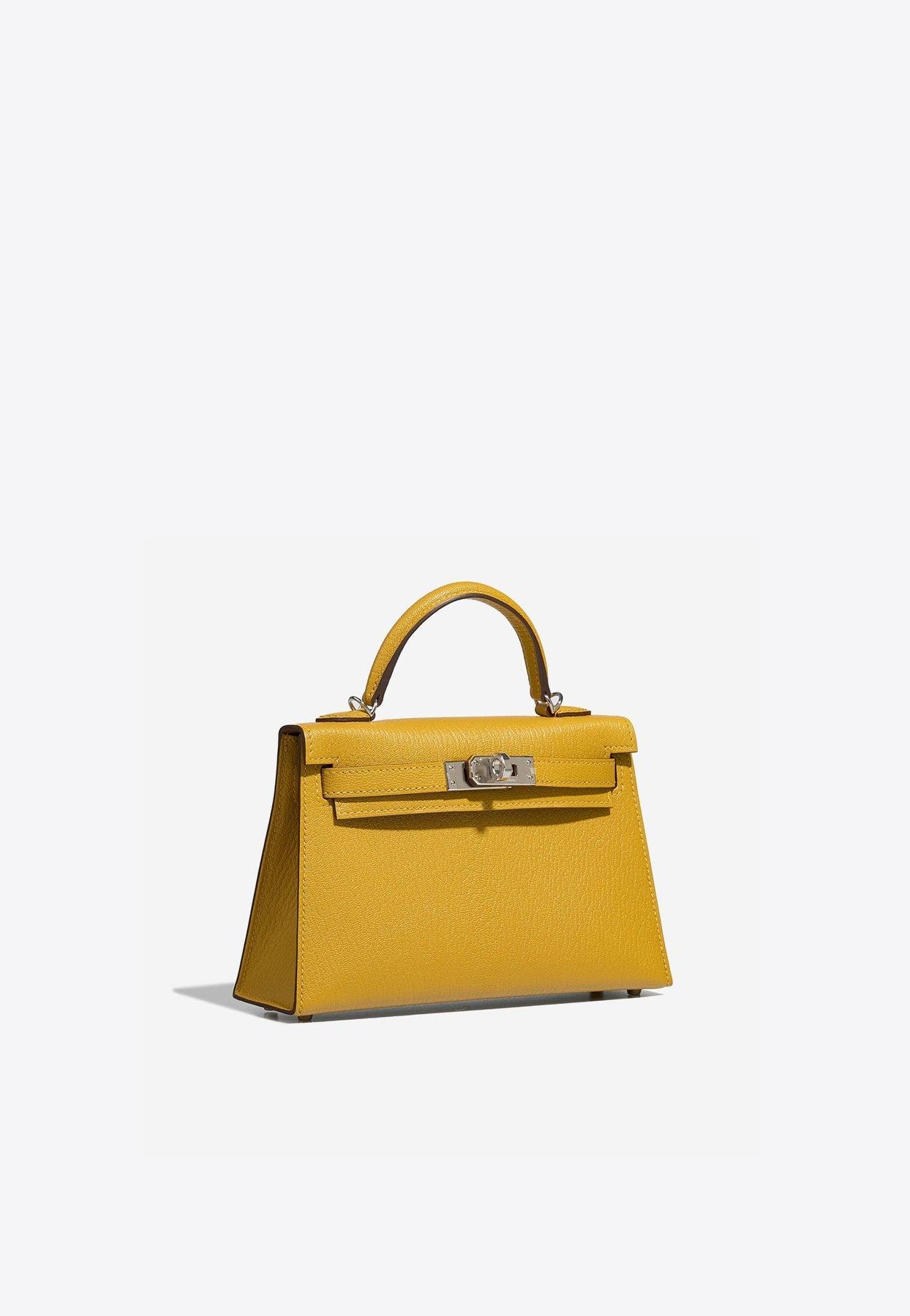 Hermès Mini Kelly 20 Verso In Jaune Ambre And Gold Chèvre Mysore With  Palladium Hardware in Yellow