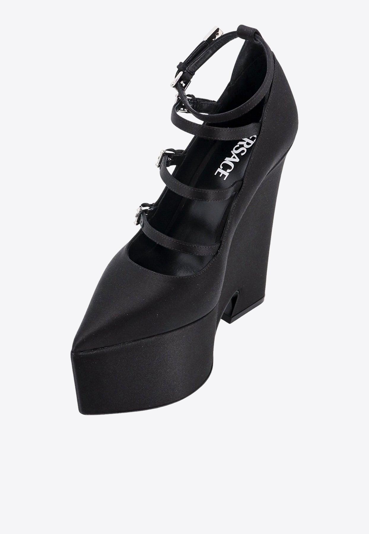 パンプス VERSACE Tempest pumps NEW Versace Tempest Platform Pumps Black Satin Pointed Sz