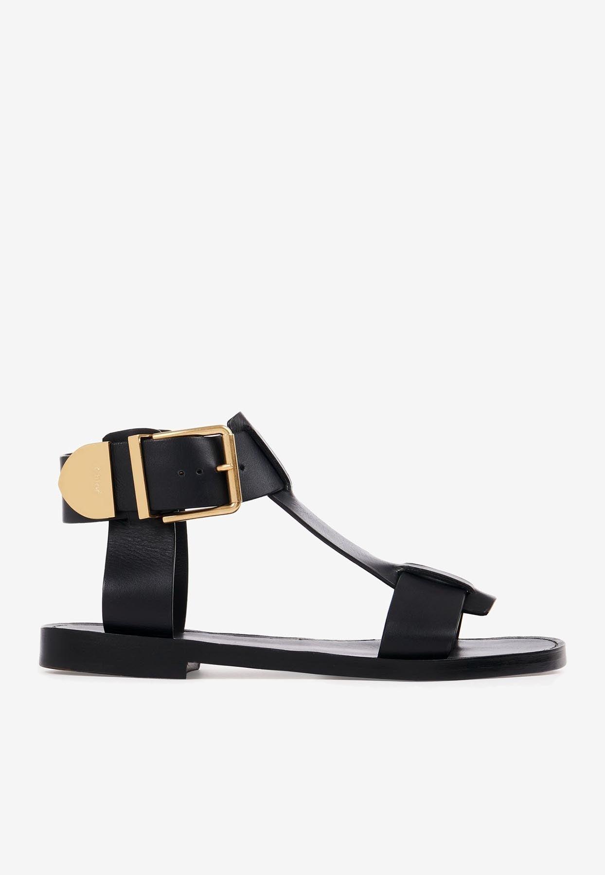 Chloé Rebecca Leather Flat Sandals in White | Lyst