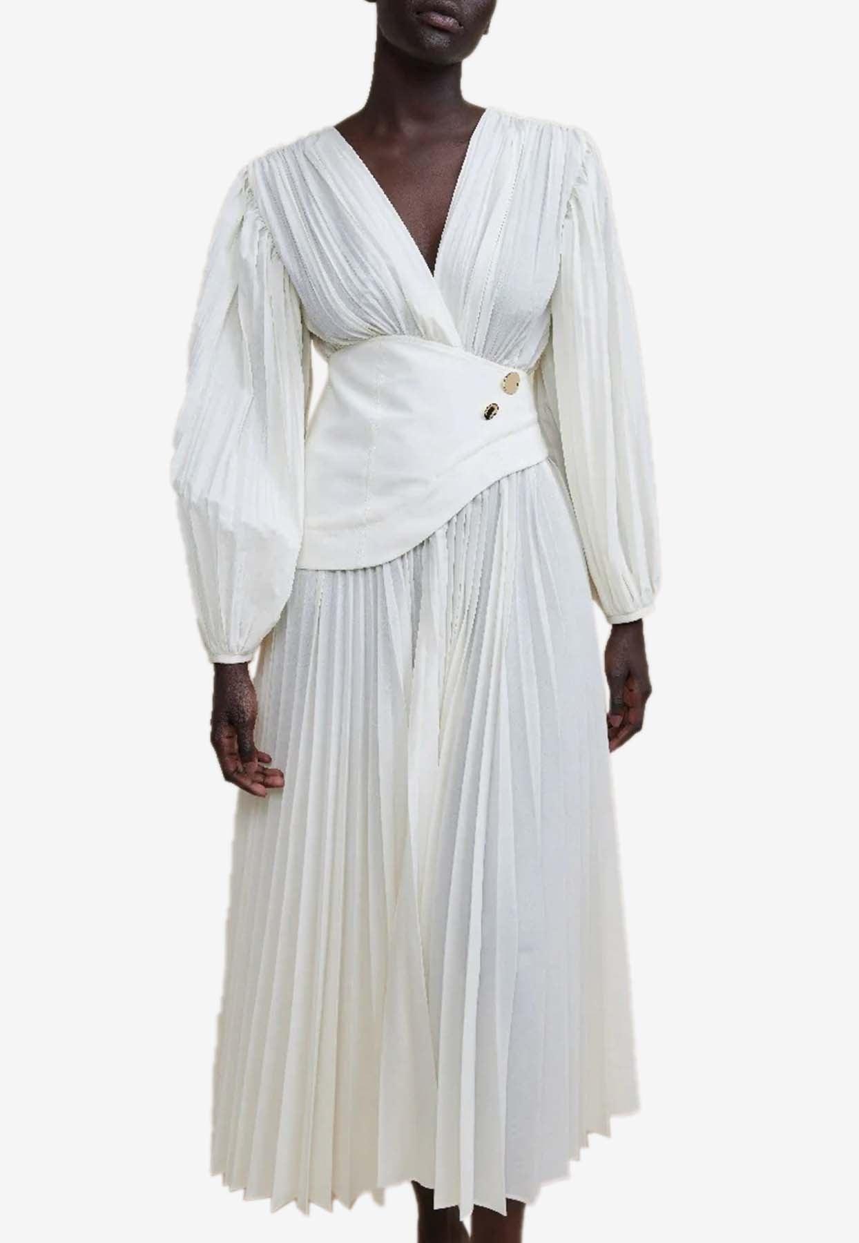 Acler Brooke Long-sleeved Midi Dress in White | Lyst