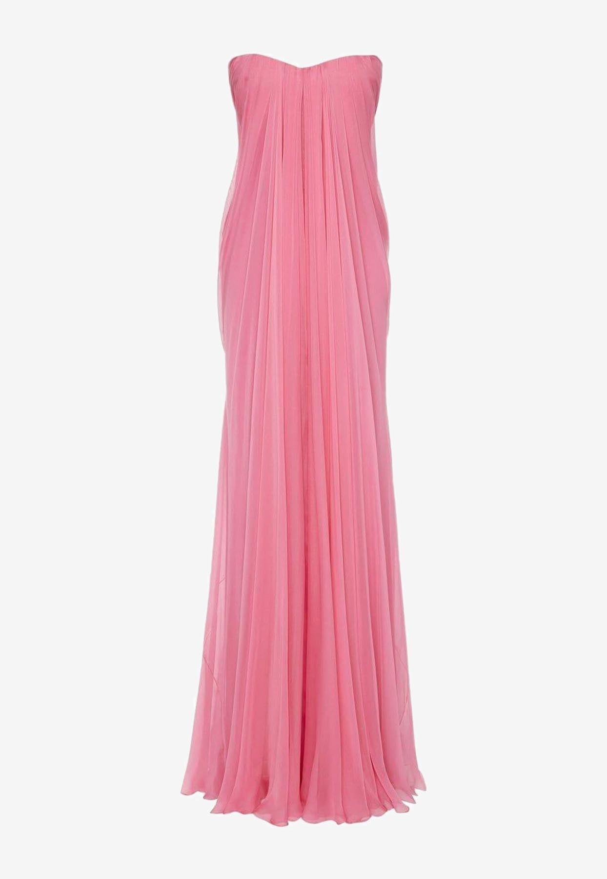 alexander mcqueen silk maxi dress pink Alexander McQueen Draped Silk Chiffon Gown Size 38 (US 4) New With Tags