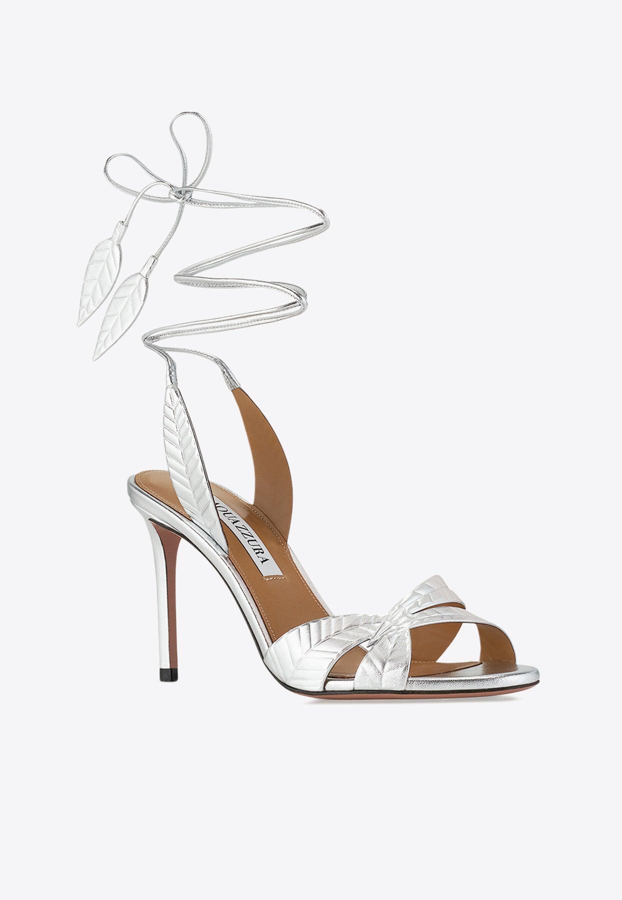 Aquazzura Leaf 85 Metallic Leather Sandals in White Lyst