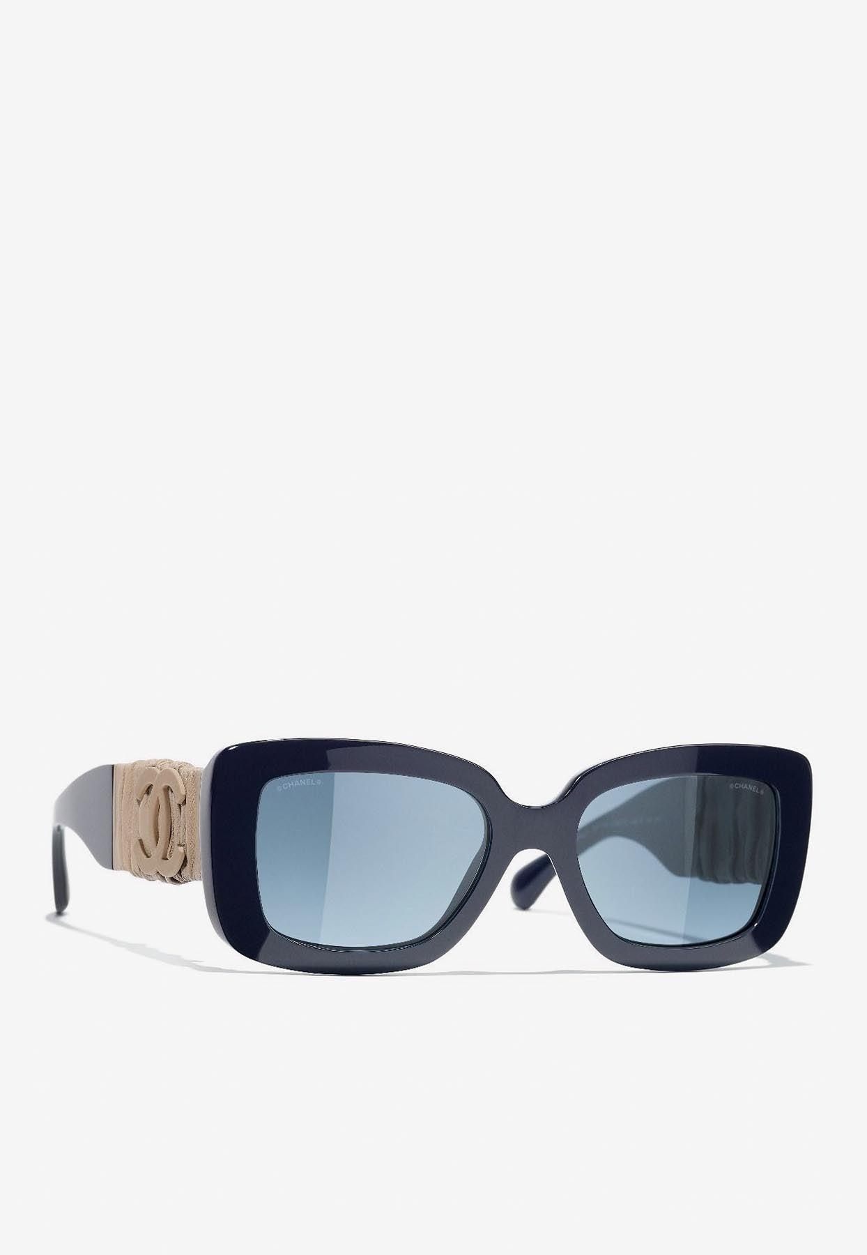 Chanel Wide Temple Logo Rectangular Sunglasses in Blue