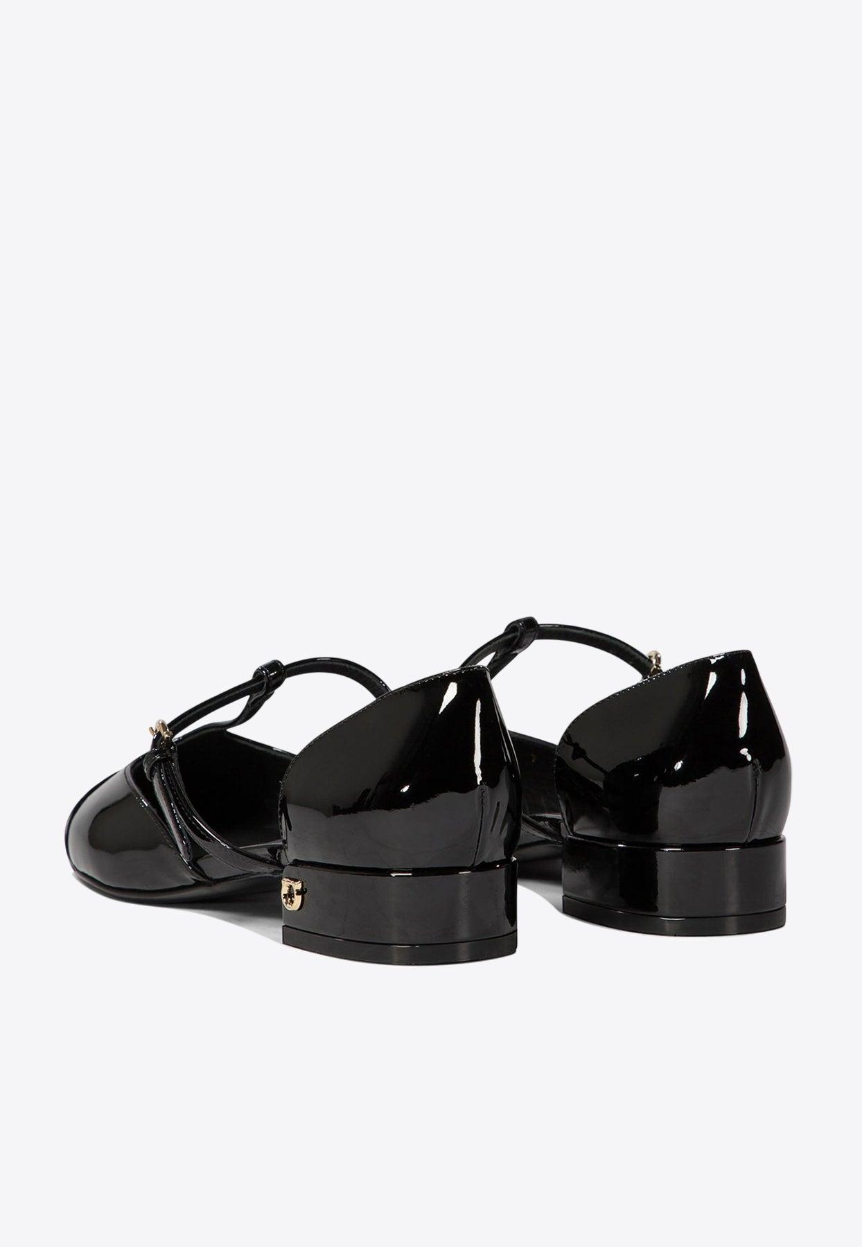 Ferragamo Linette Patent Leather T-Strap Ballet Flats in