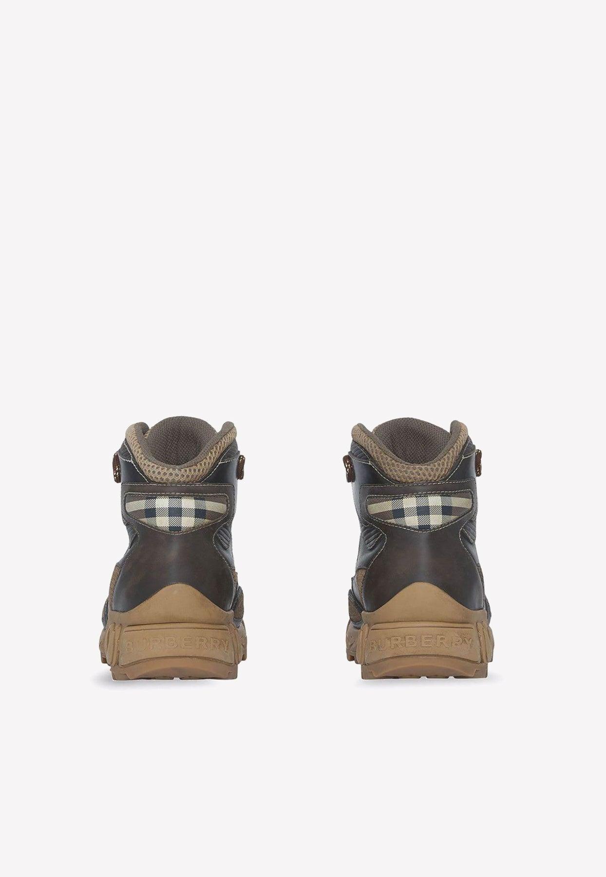 Burberry Tor Paneled Boots In Leather And Mesh in Brown for Men | Lyst