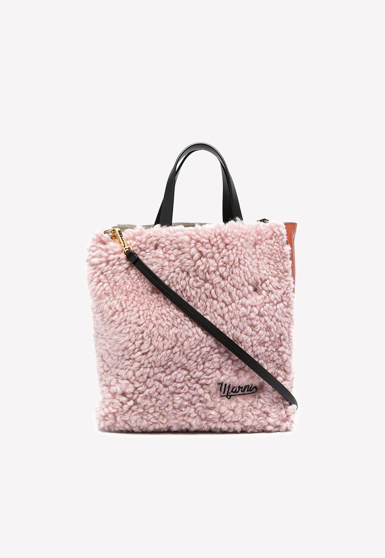 Marni Soft Museo Shearling Tote Bag in Pink | Lyst