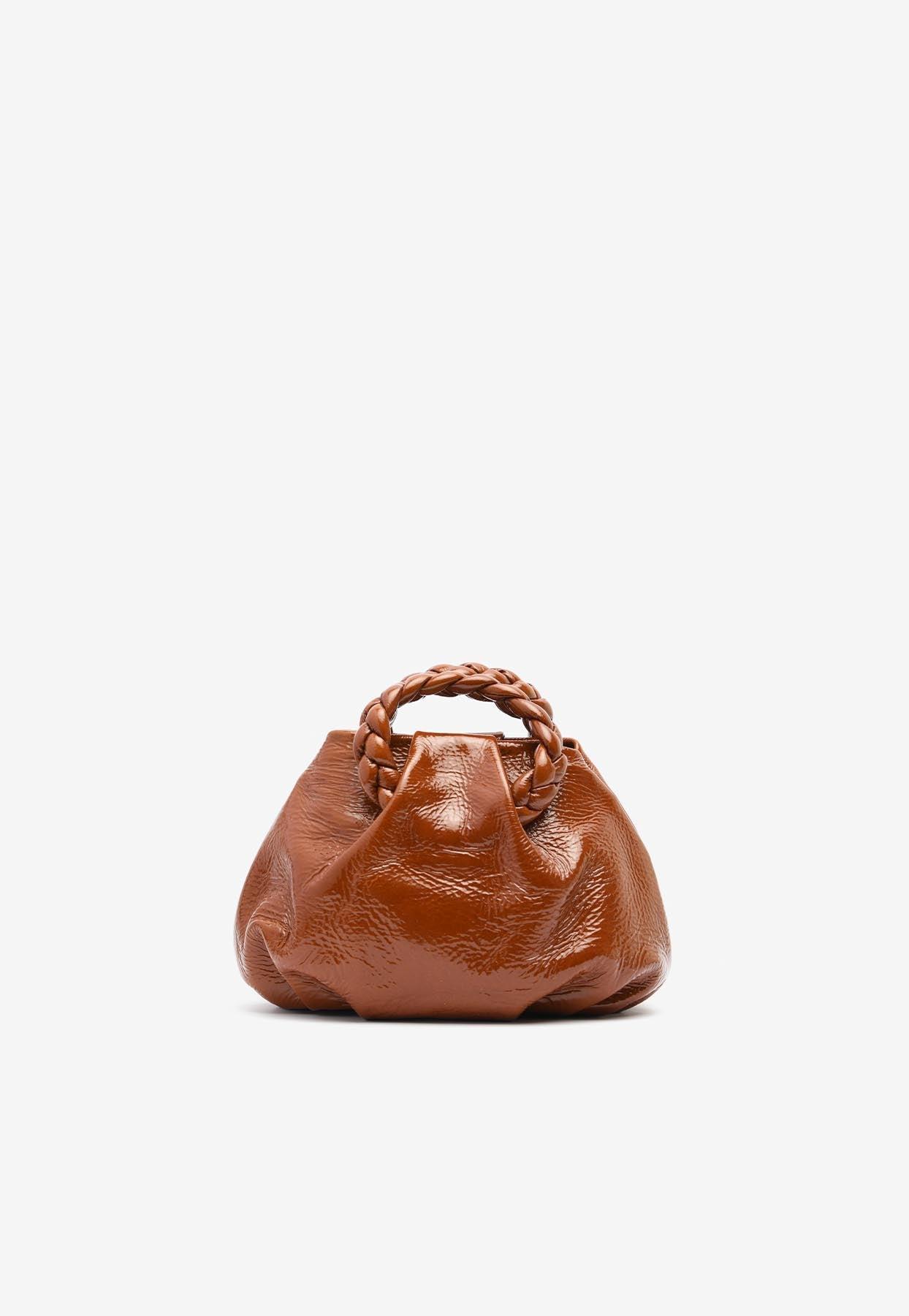 Hereu Bombon Crinkled Glossy Leather Top Handle Bag in Brown | Lyst