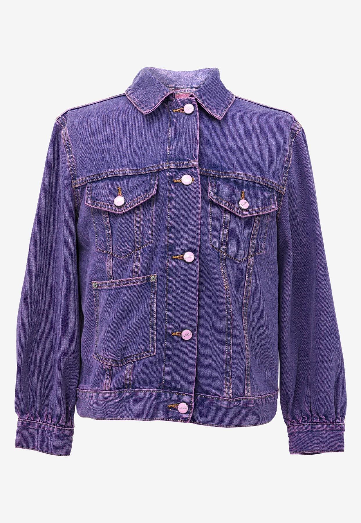 Ganni Overdyed Bleach Denim Jacket in Purple Lyst