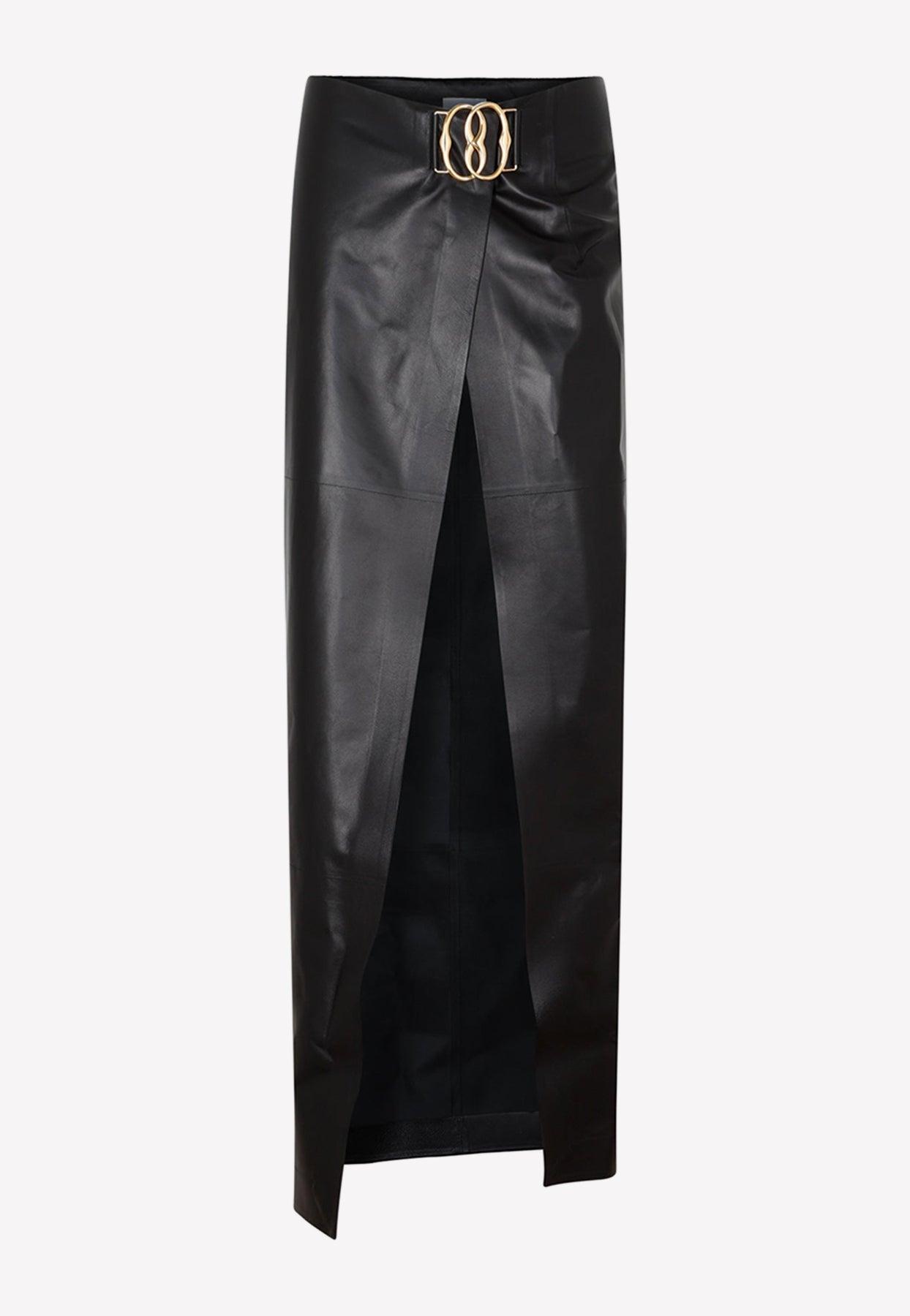 Bally Leather Maxi Wrap Skirt in Black | Lyst