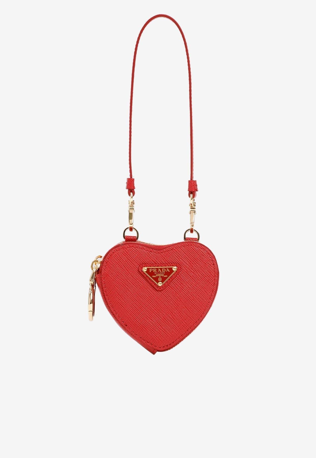 Prada Mini Saffiano Leather Heart-shaped Pouch in Red | Lyst
