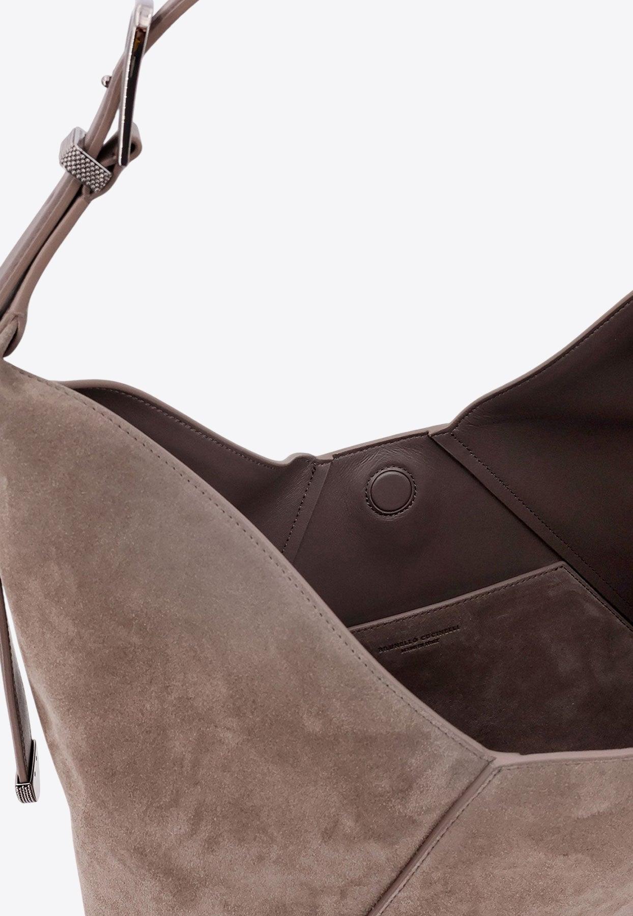 Brunello Cucinelli Large Bc Duo Suede Hobo Bag in Brown | Lyst
