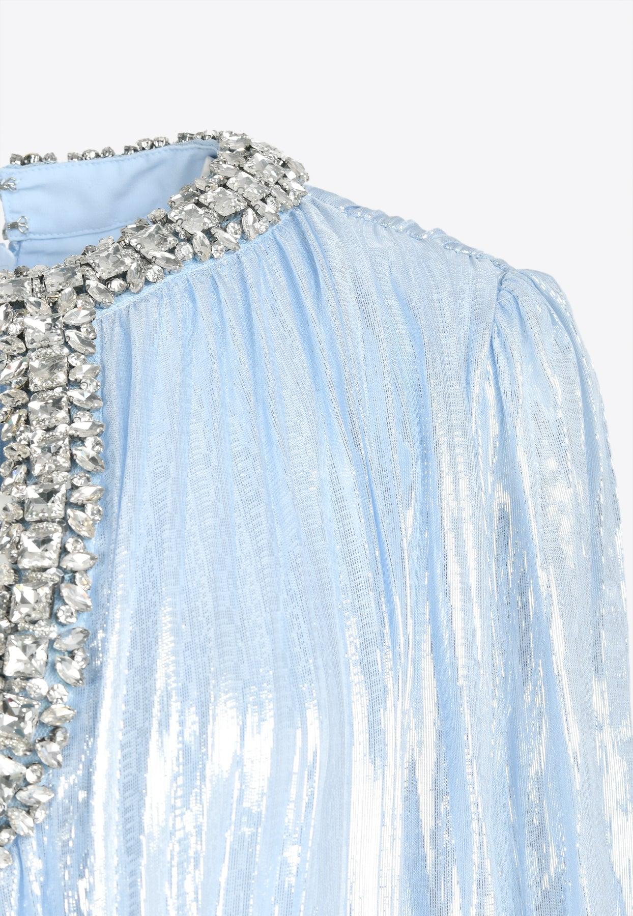 pale blue chiffon trimmed dress Soft Blue Chiffon Short Sleeve Marlow Midi Dress main image 1