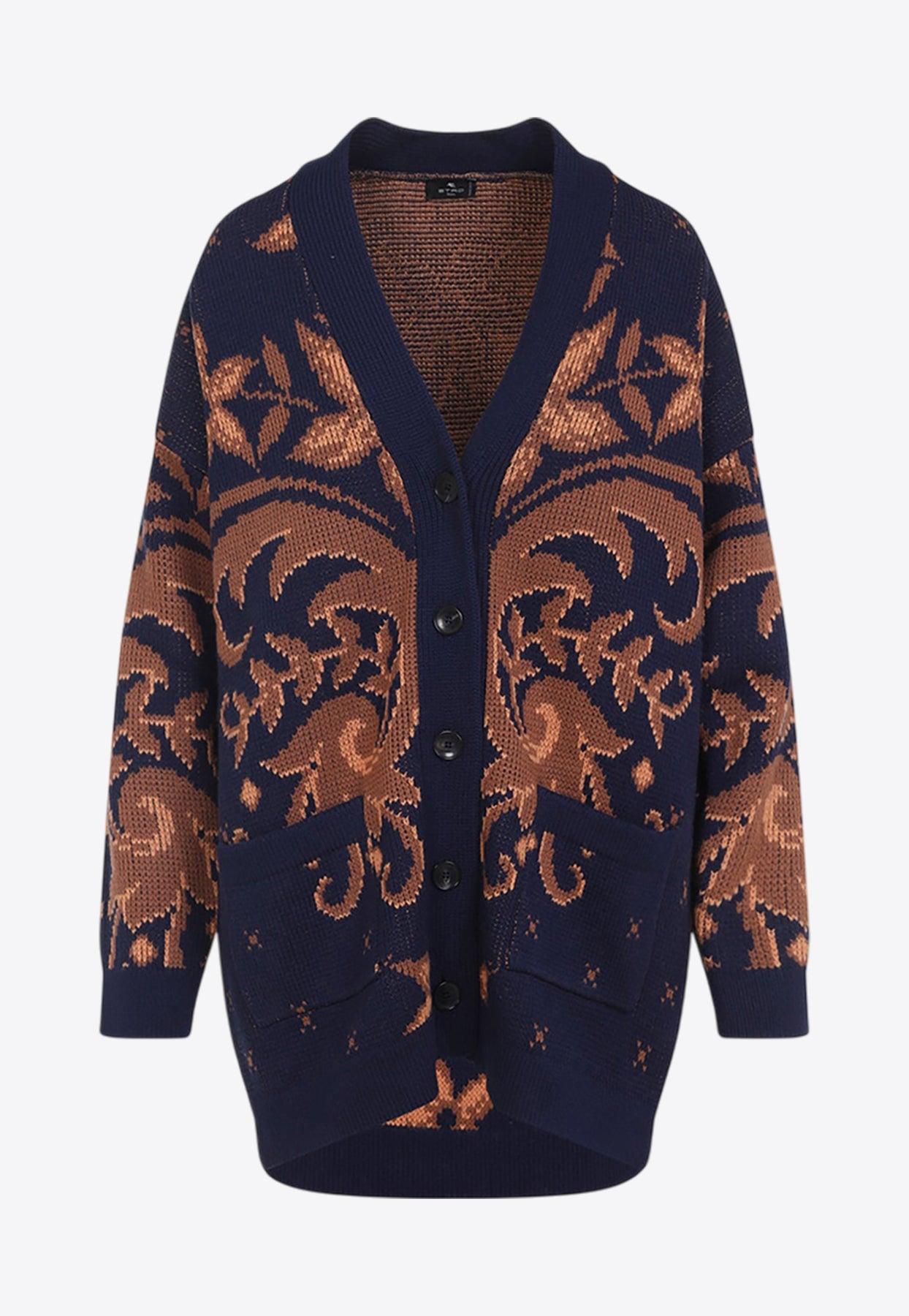 【送料&関税込】Etro Multicolor Wool Cardigan Etro Beige/Multicolor Wool Blend Rainbow Intarsia Cardigan M