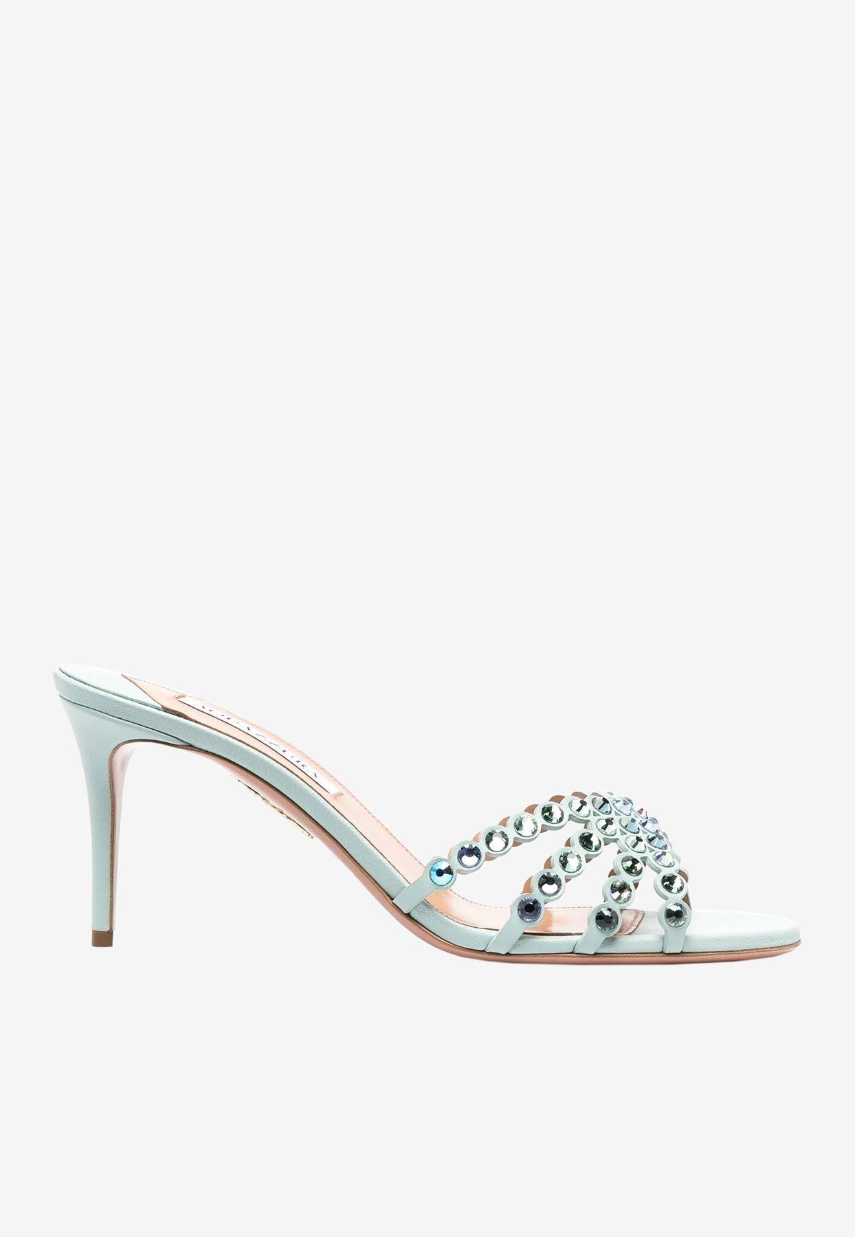 Aquazzura Tequila 75 Crystal-embellished Mules in White | Lyst