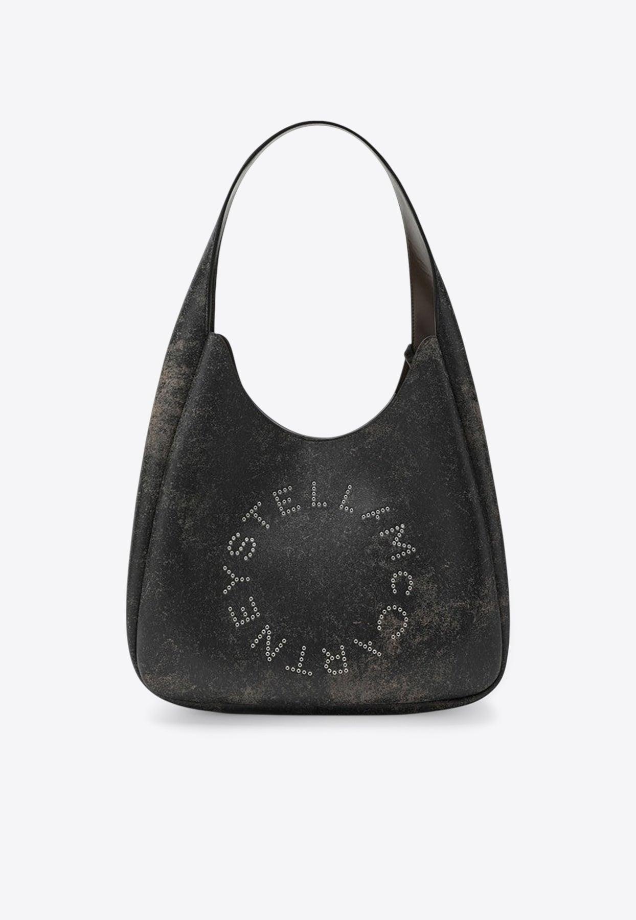 ショルダーバッグ・ポシェット STELLA MCCARTNEY LOGO LARGE HOBO BAG ALTER SUEDE Women Pitch black Logo Slouchy Hobo Tote Bag | Stella