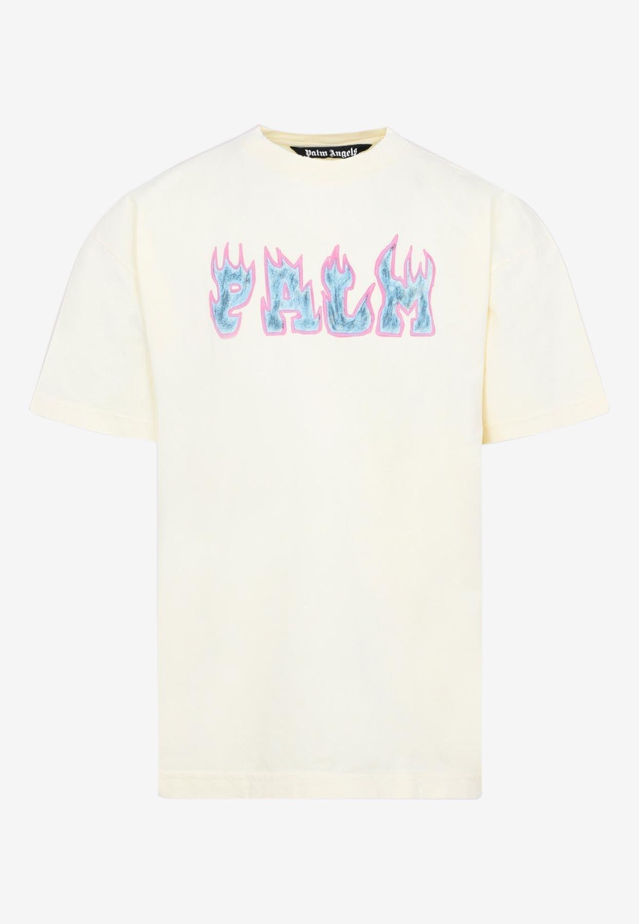 Palm Angels Logo Flames Vintage T-shirt in White for Men | Lyst Canada