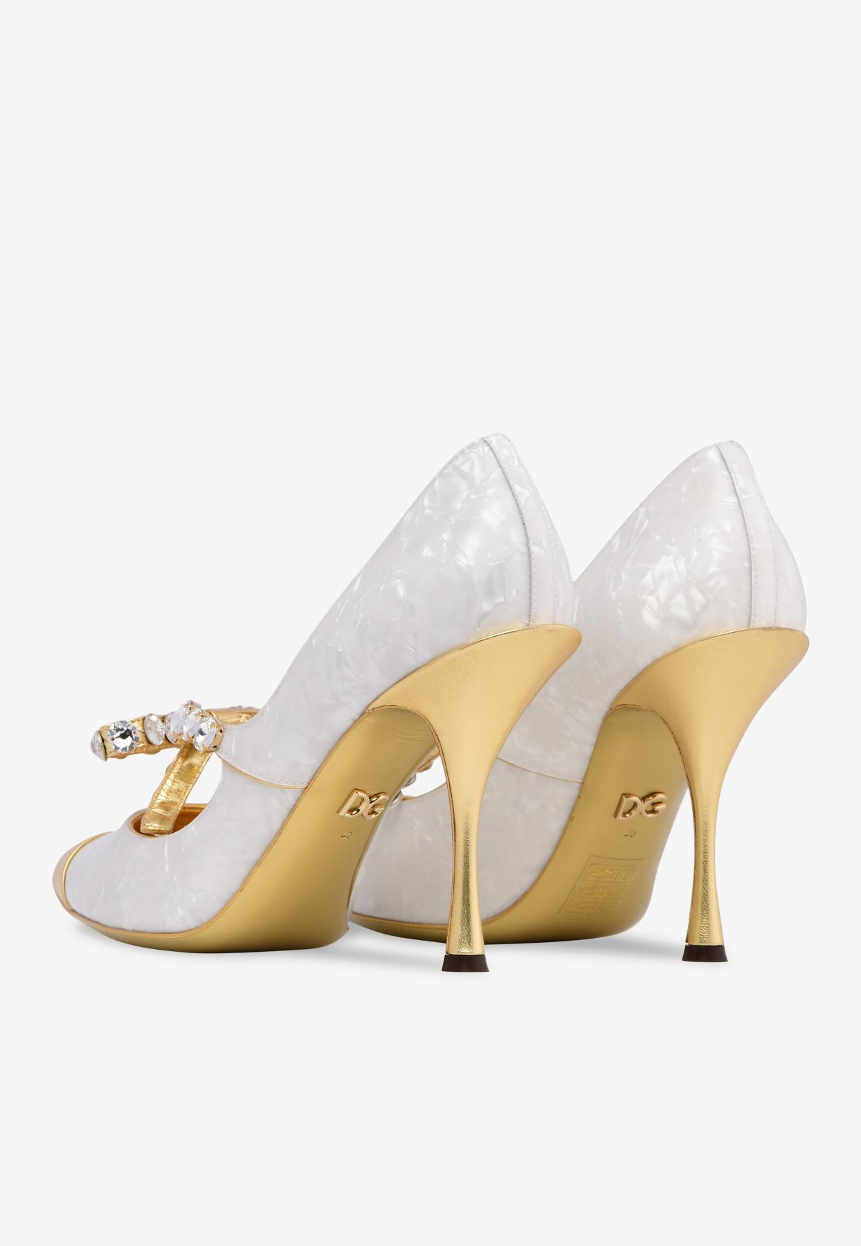 Dolce & Gabbana Lori 90 Mother-of-pearl Leather Pumps With Crystal Bow in  White - Lyst