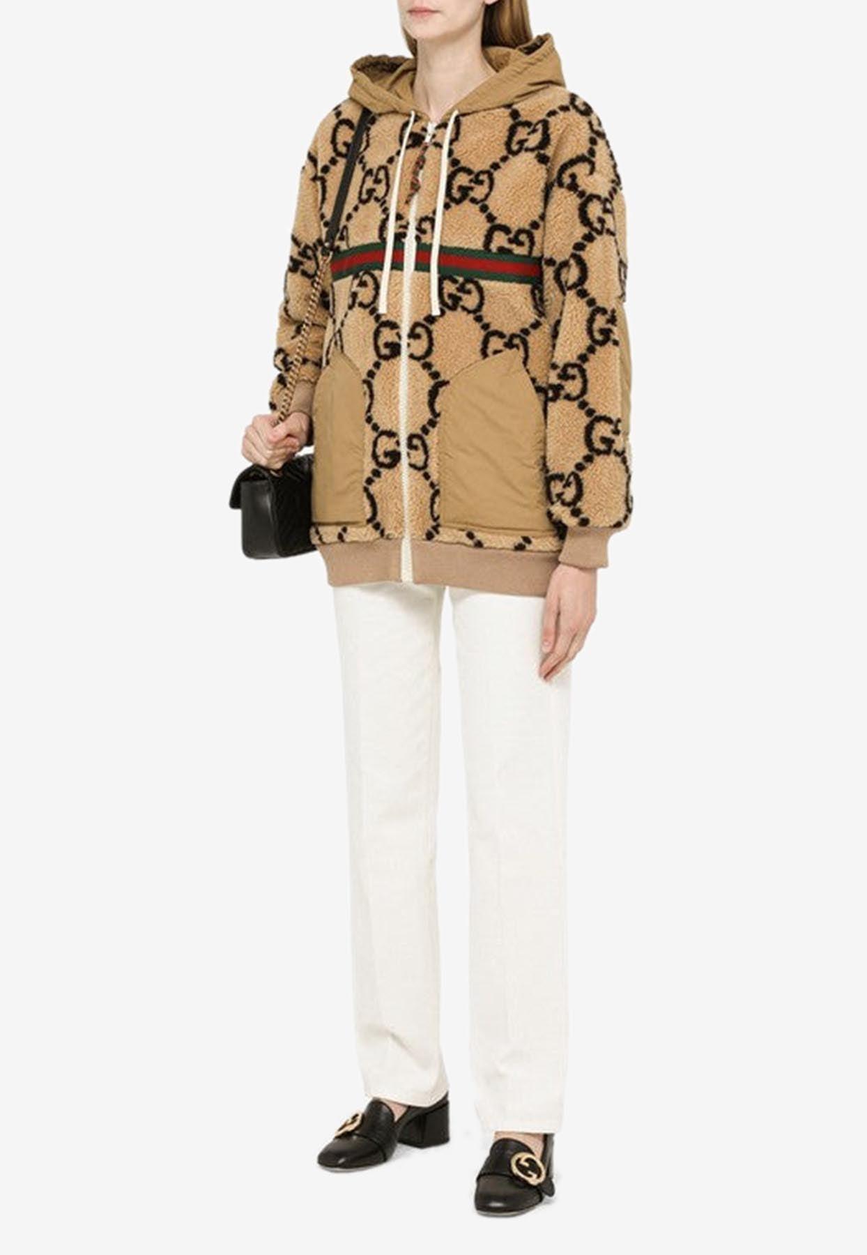 Gucci GG Shearling Zip-up Wool Jacket in Natural