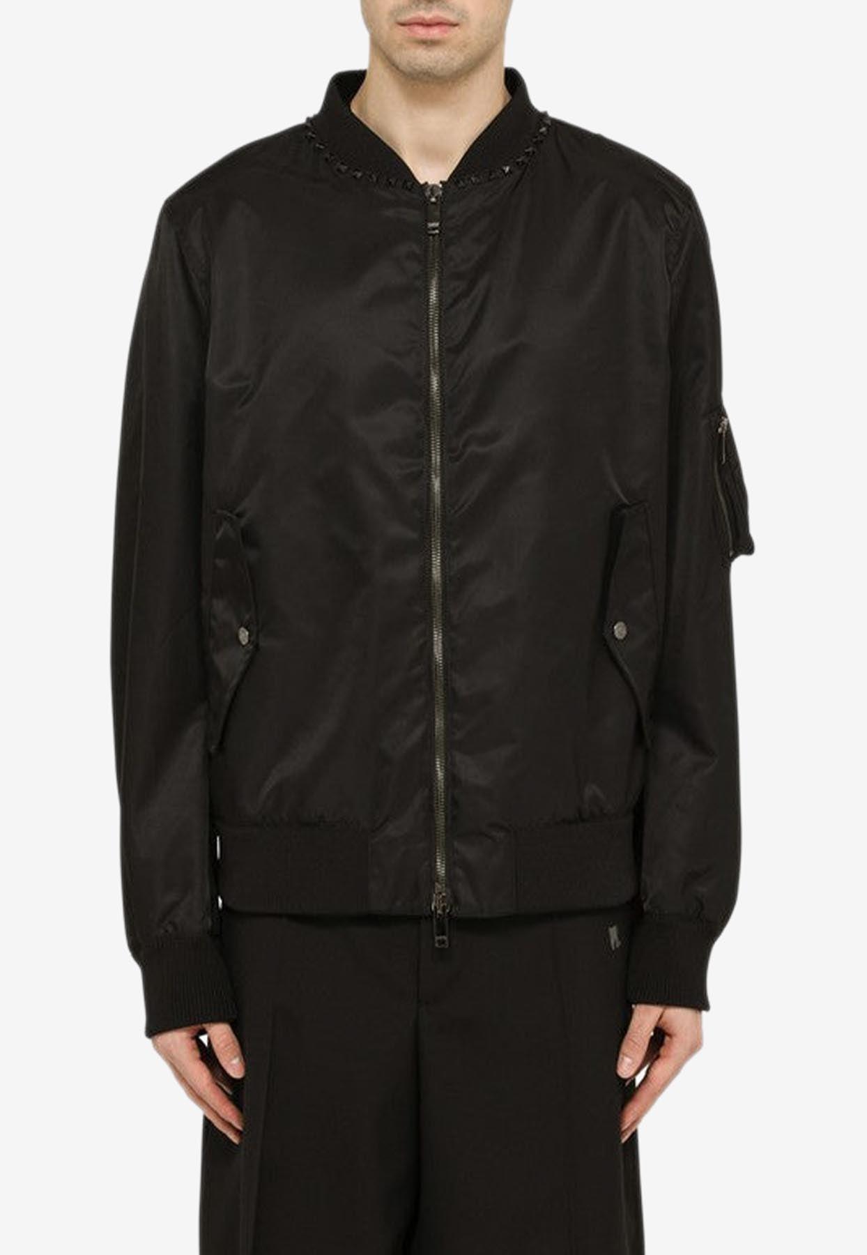 Valentino Studded Nylon Bomber Jacket in Black for Men | Lyst