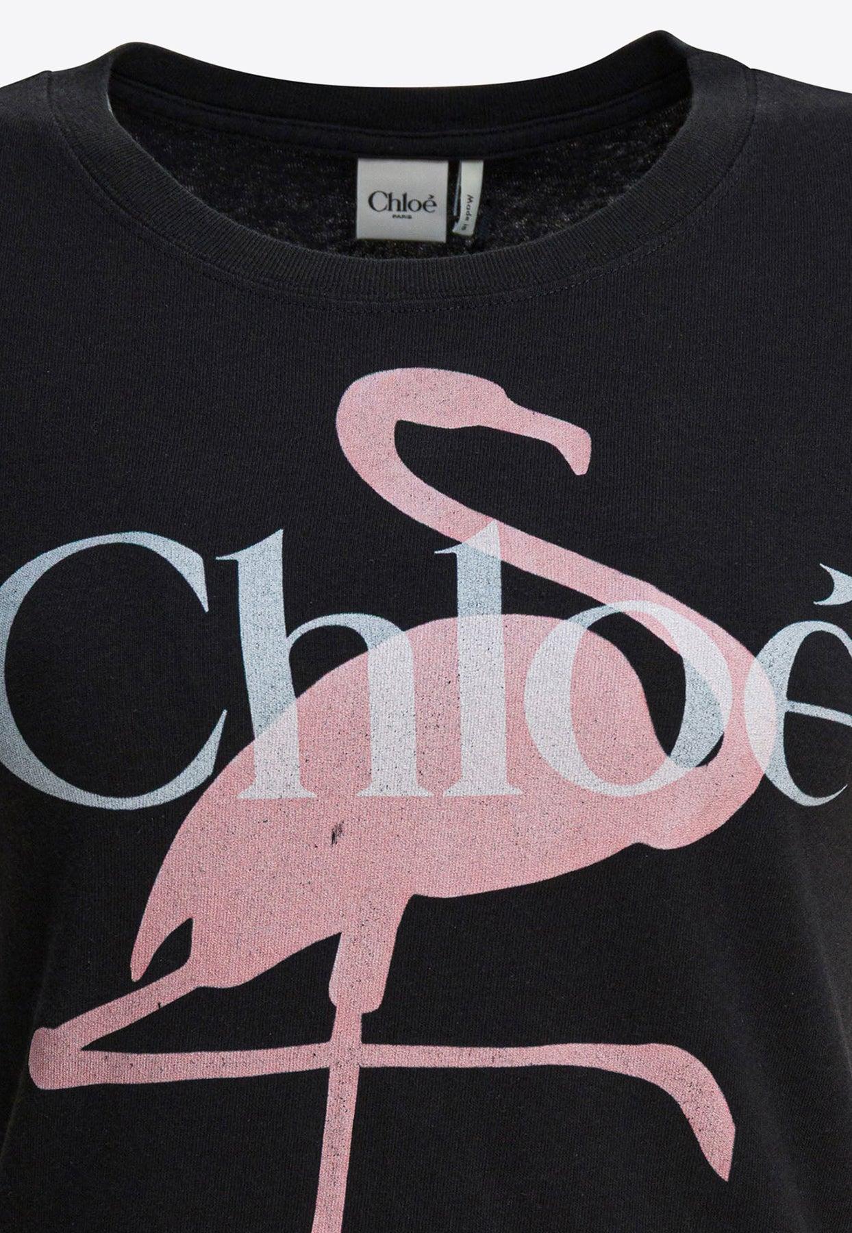 Chloé Flamingo Logo T-Shirt in Black | Lyst