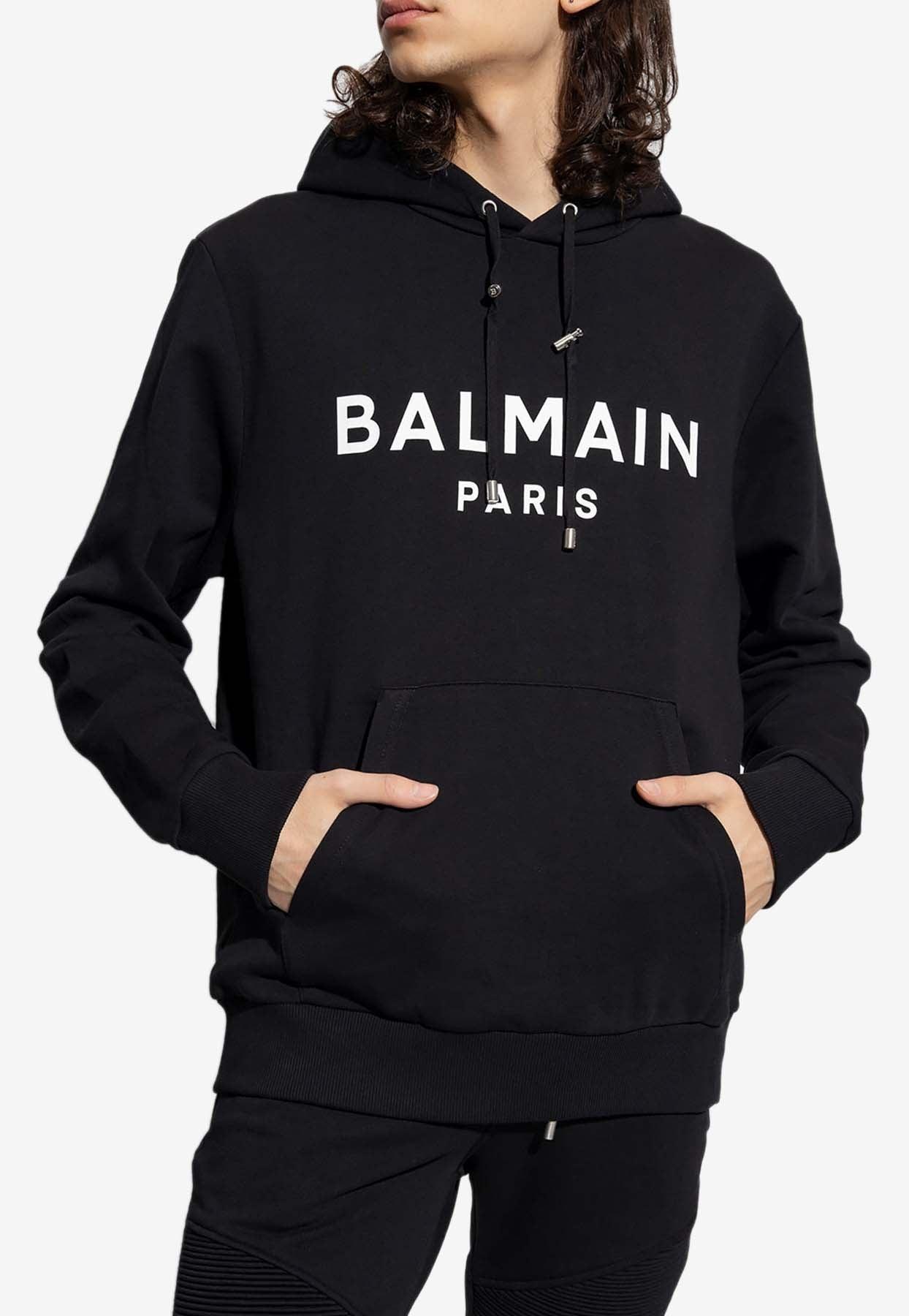 Balmain Logo Print Hooded Sweatshirt in Blue for Men | Lyst
