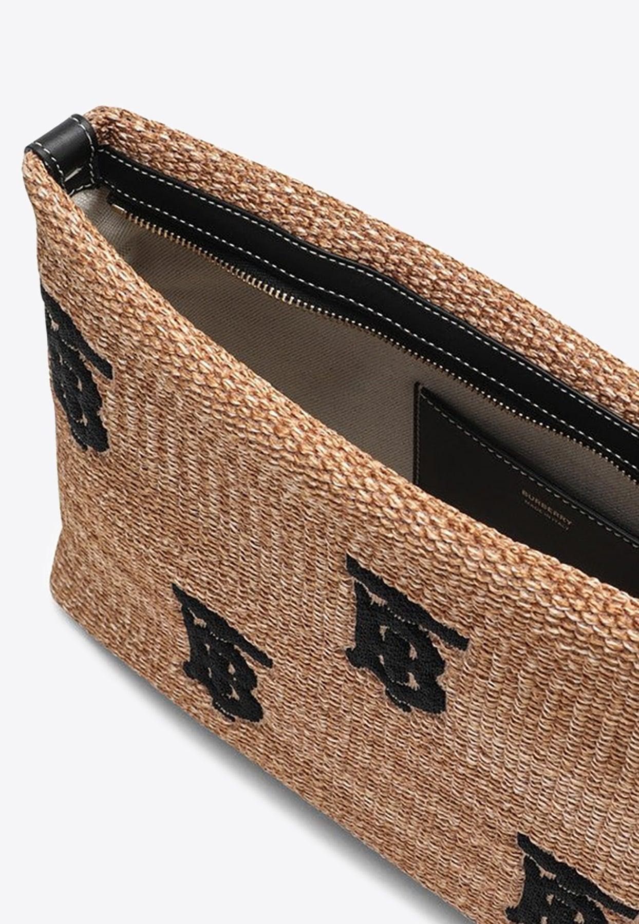 Burberry Raffia Embroidered Monogram Pouch - Neutrals