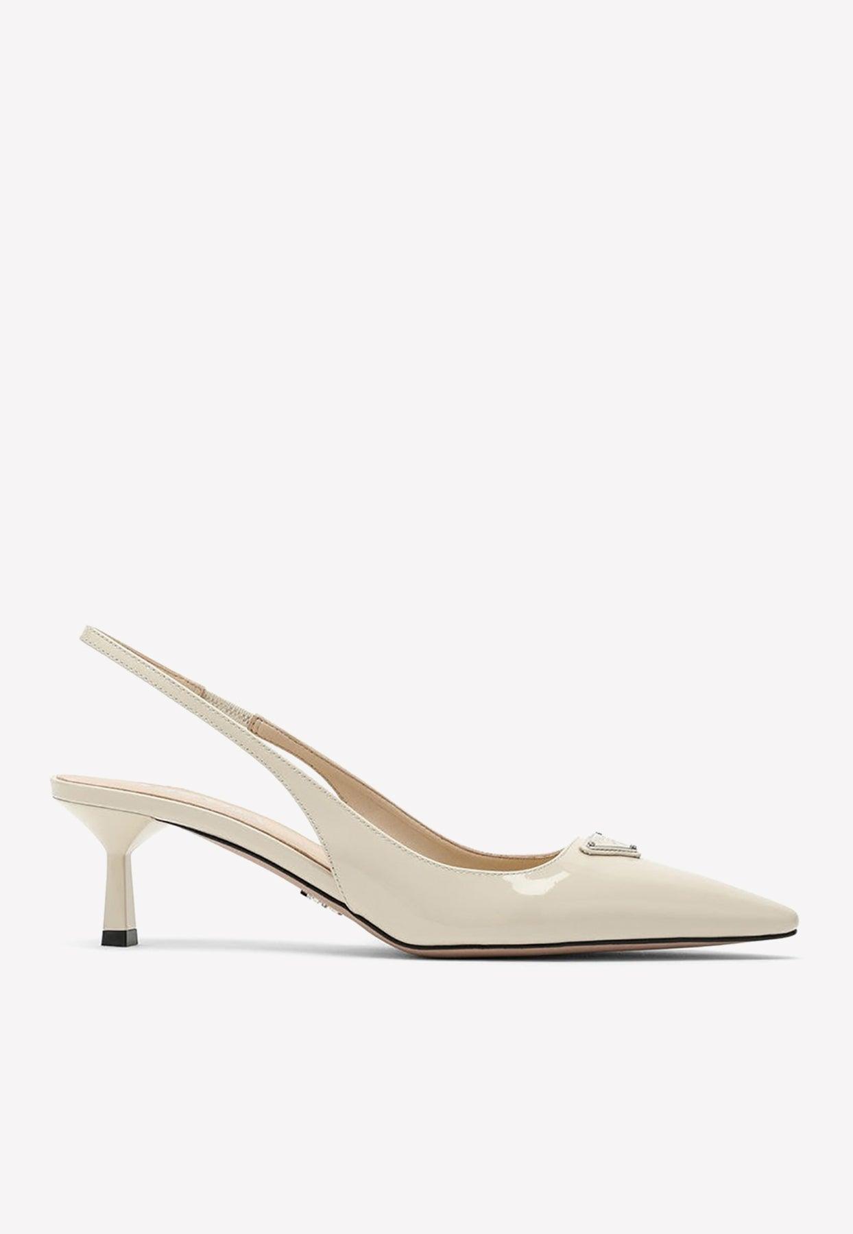 Prada 55 Patent Leather Slingback Pumps in White | Lyst