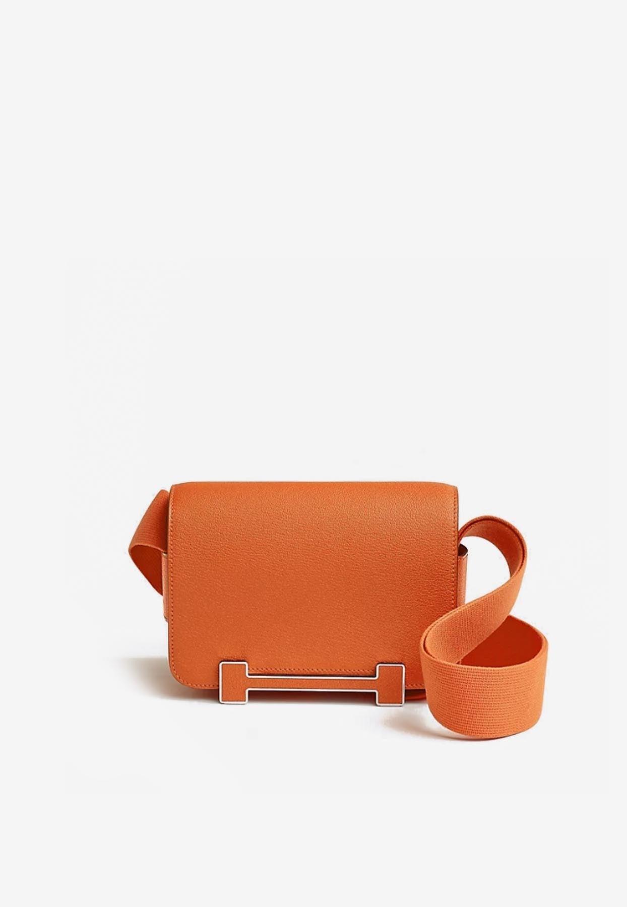 Hermès Geta Shoulder Bag In Orange Chèvre Mysore With Palladium Hardware
