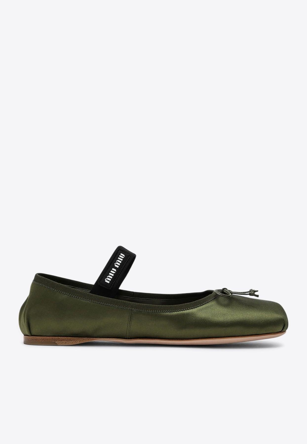 Miu Ballet Flat Dark Green And Black Velvet