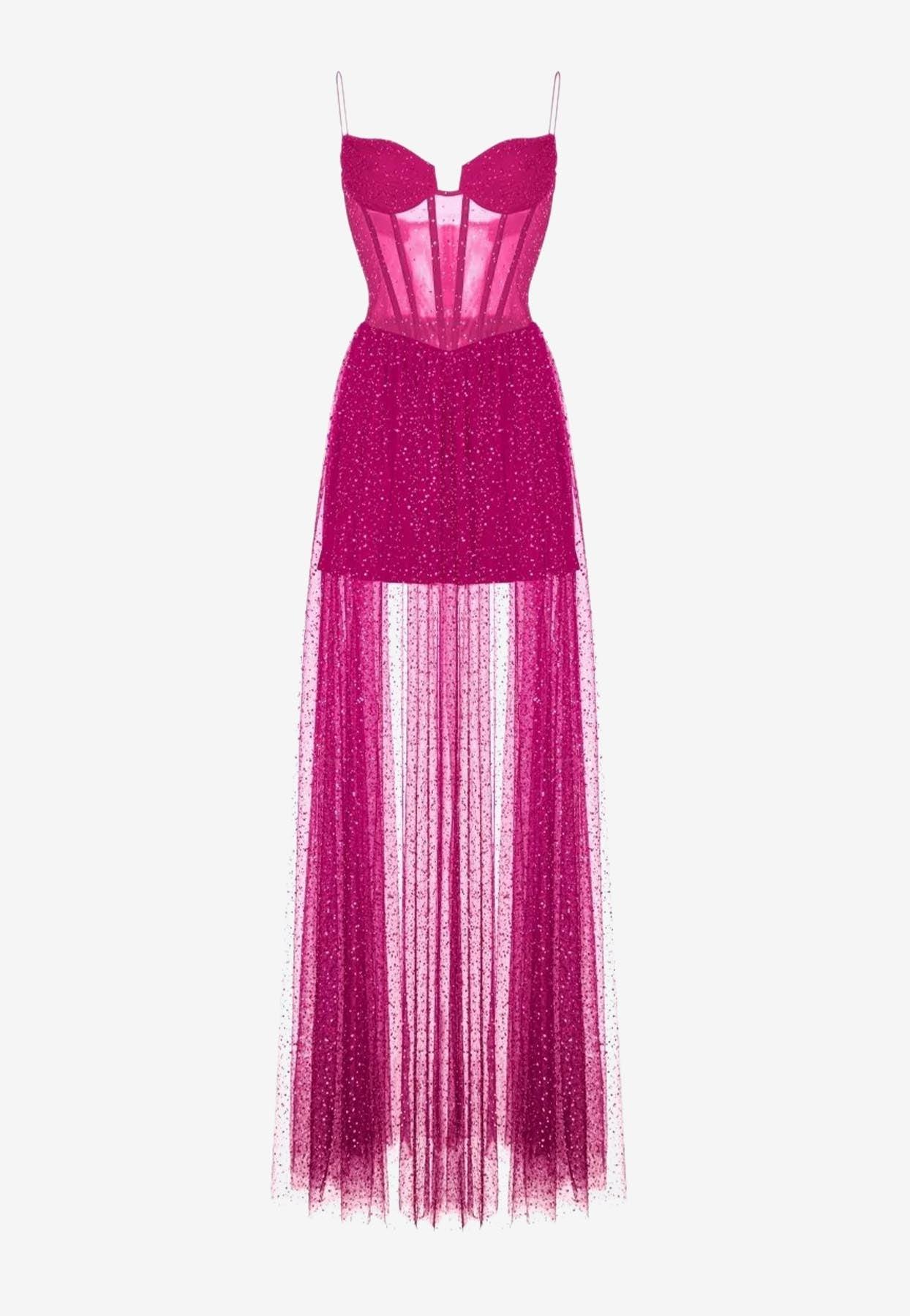 Rasario Rhinestone Embellished Corset Maxi Dress in Pink | Lyst