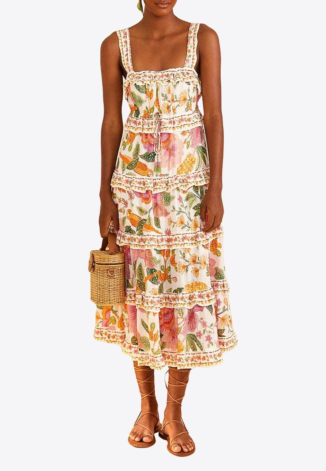 FARM Rio Off-white Macaw Bloom Midi Dress | Lyst