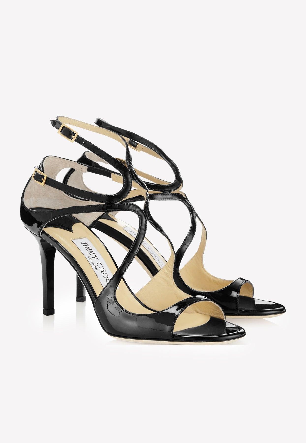 Jimmy Choo Ivette 85 Patent Leather Sandals With Wraparound Straps in Black  | Lyst