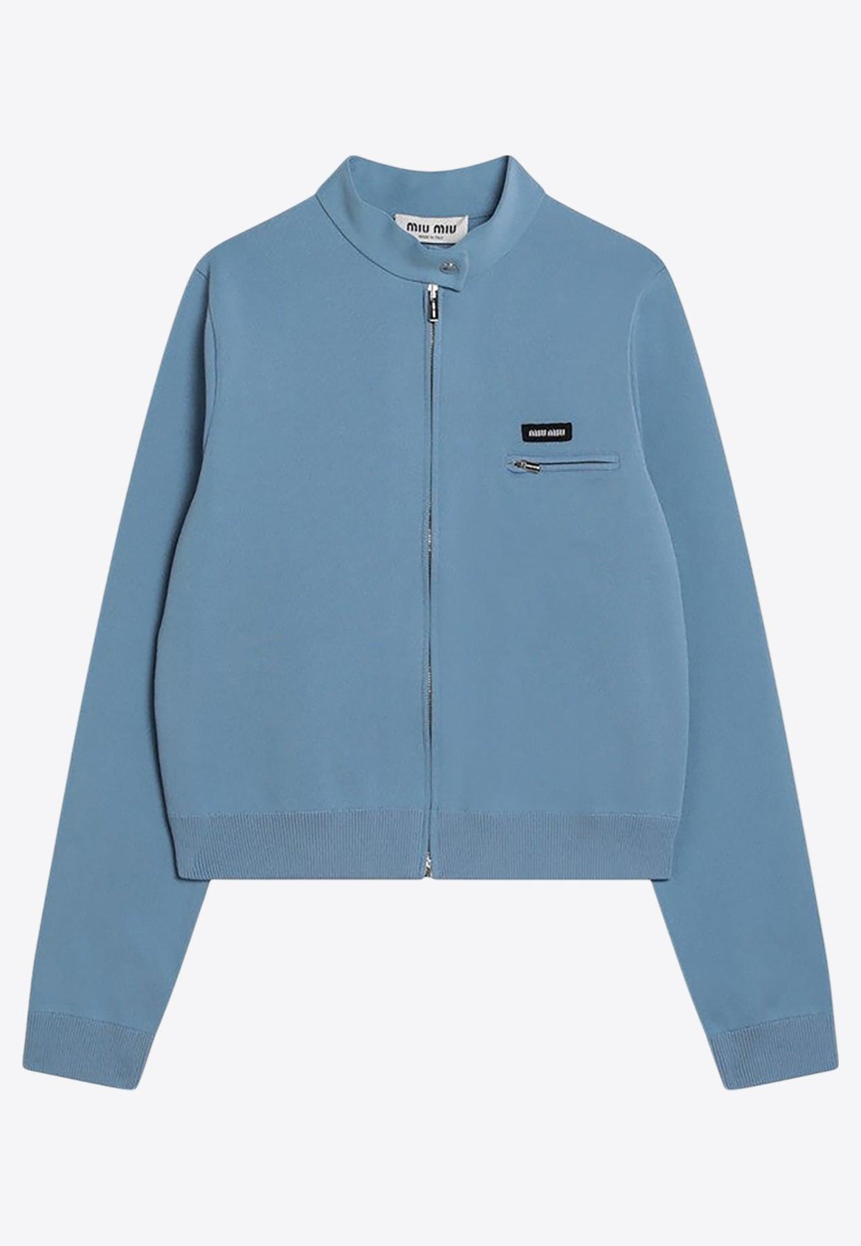 Miu Miu ロゴパッチ ジップアップ ジャケット Miu Miu Logo-Patch Zip-Up Jacket in Blue | Lyst