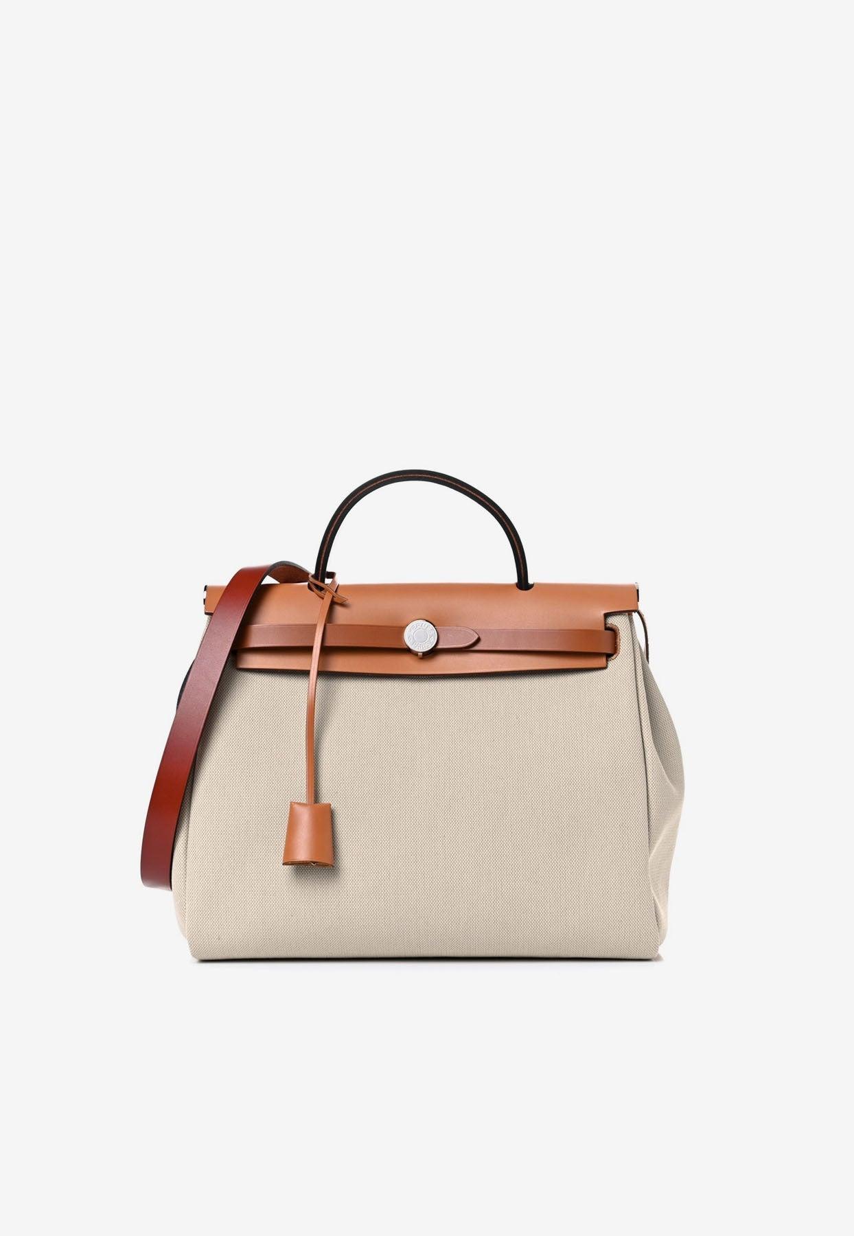 Hermès Herbag Zip Retourne 31 Pm In Beton Toile And Naturel/fauve Cuivre  Vache Hunter Leather in Pink