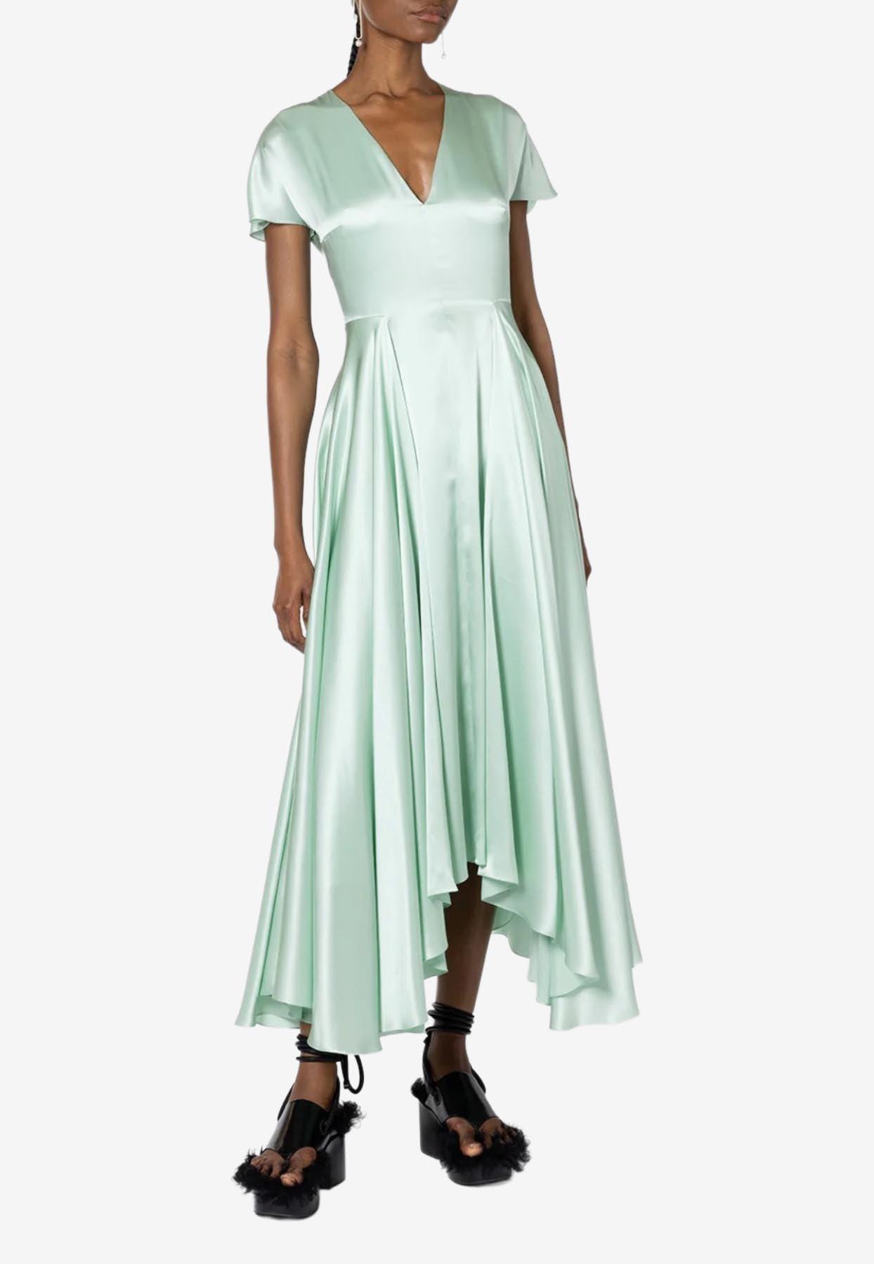 green emerald velvet dress Roksanda Ilincic Margot Lantern sleeve Lime Green Wool Cocktail Dress  I  MISS YOU VINTAGE