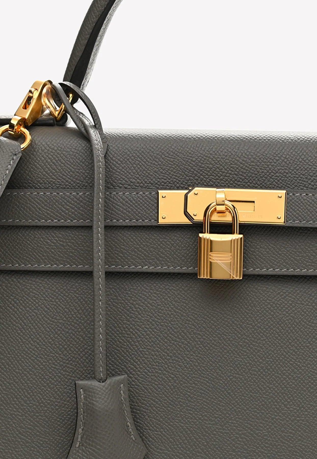 Hermès Kelly 32 Sellier In Gris Meyer Epsom With Gold Hardware in