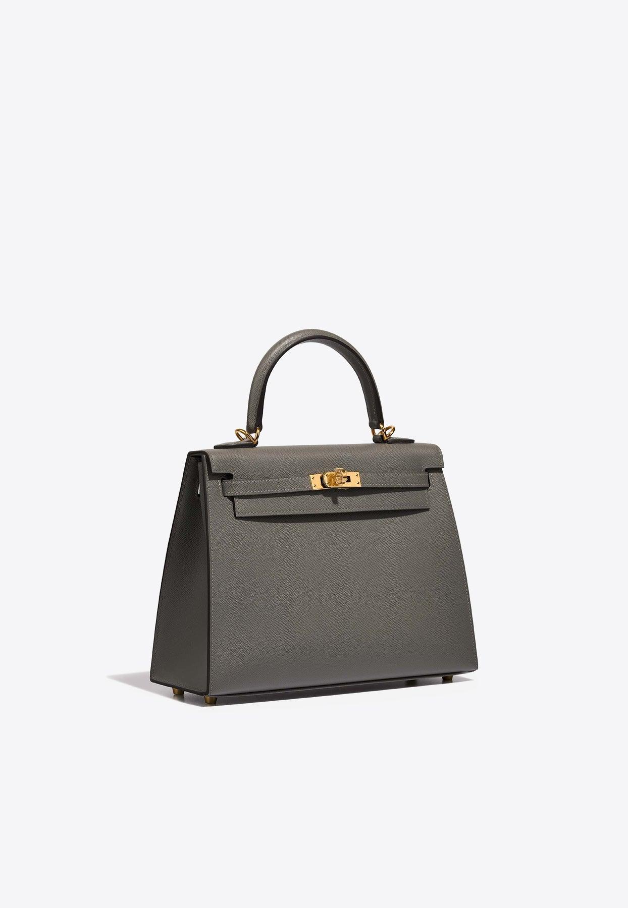 A GRIS MEYER TOGO LEATHER RETOURNÉ KELLY 25 WITH GOLD HARDWARE