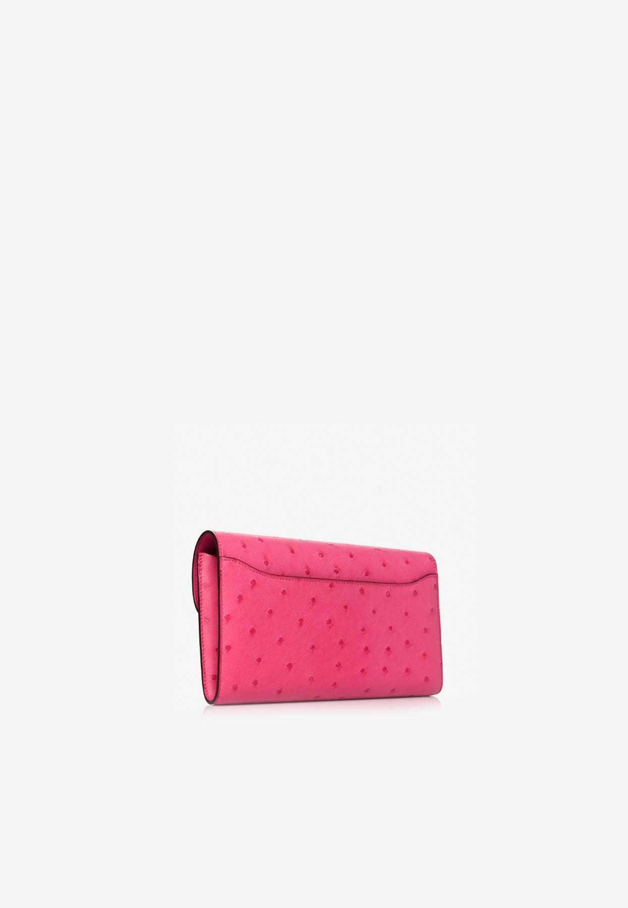 Hermès Constance Long Wallet In Rose Tyrien Ostrich in Pink