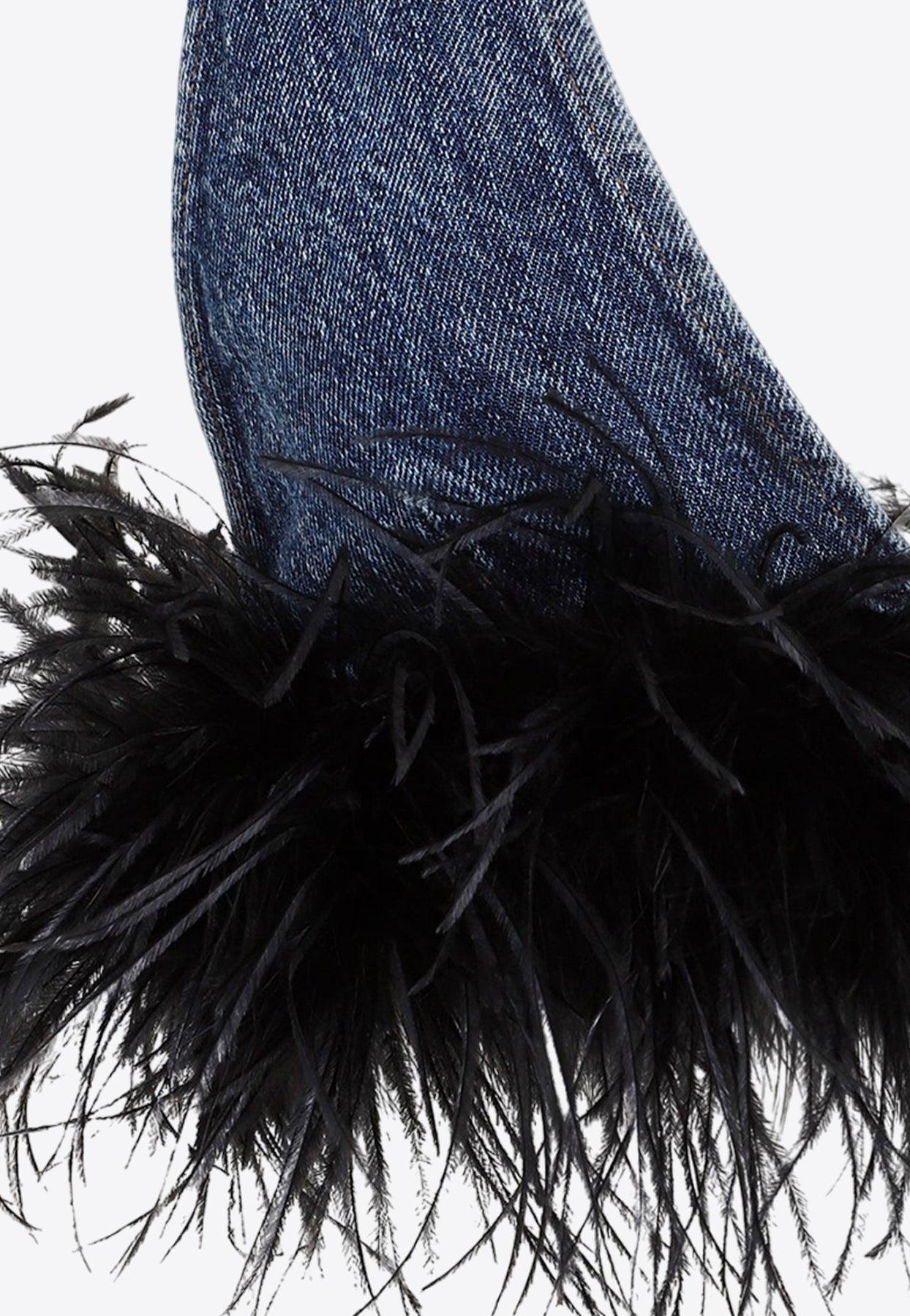 Miu Miu Feather-trimmed Cropped Top in Blue