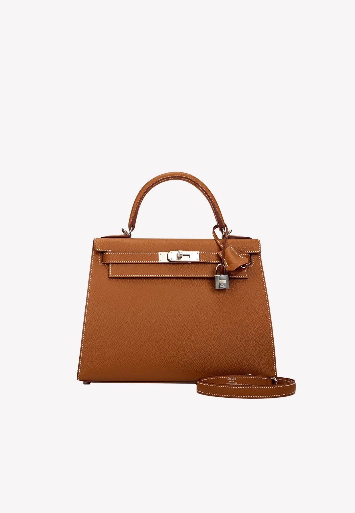 Hermès Kelly 28 Sellier Top Handle Bag In Gold Epsom With Palladium Hardware  in Brown