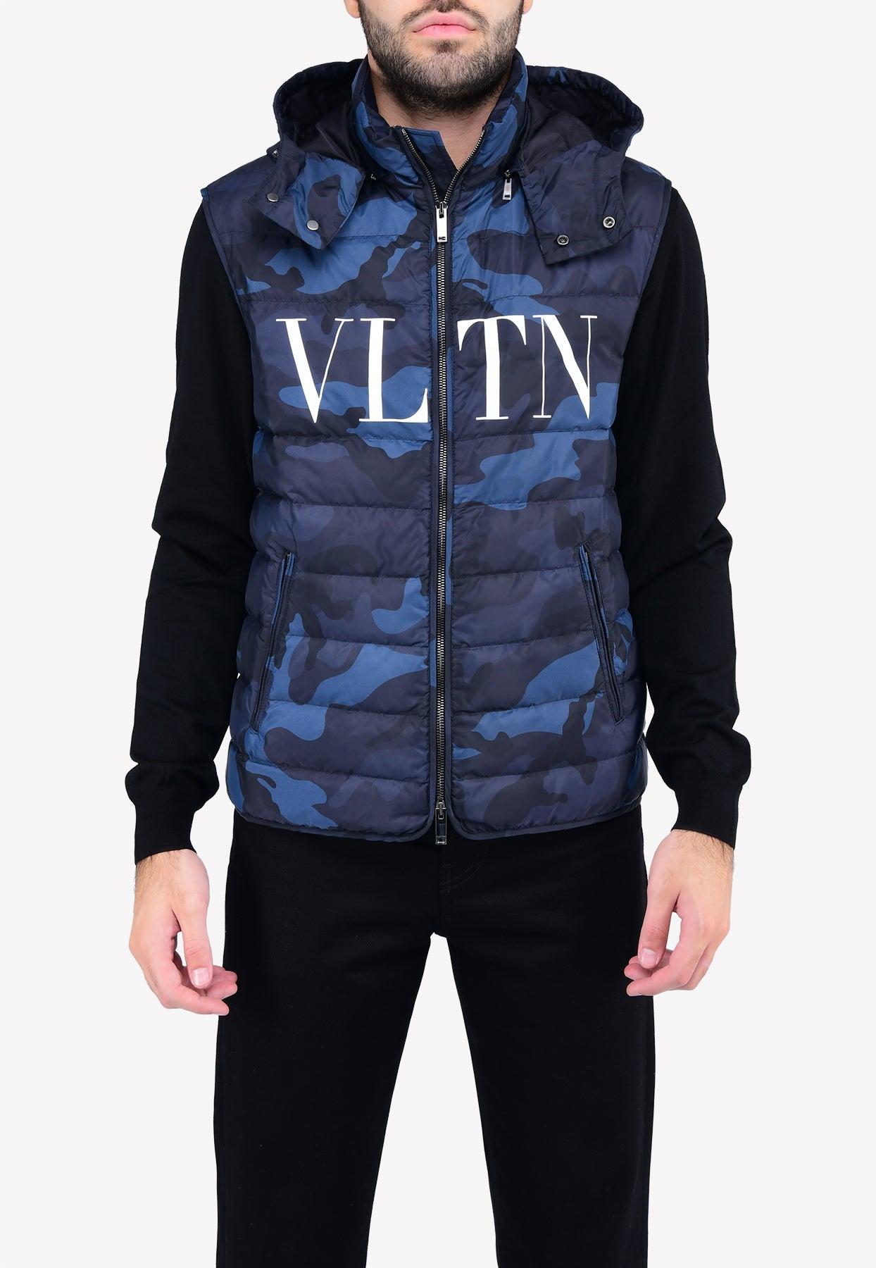 Valentino Camouflage Vltn Print Gilet With Removable Hood- delivery In 3-4  Weeks in Blue for Men | Lyst
