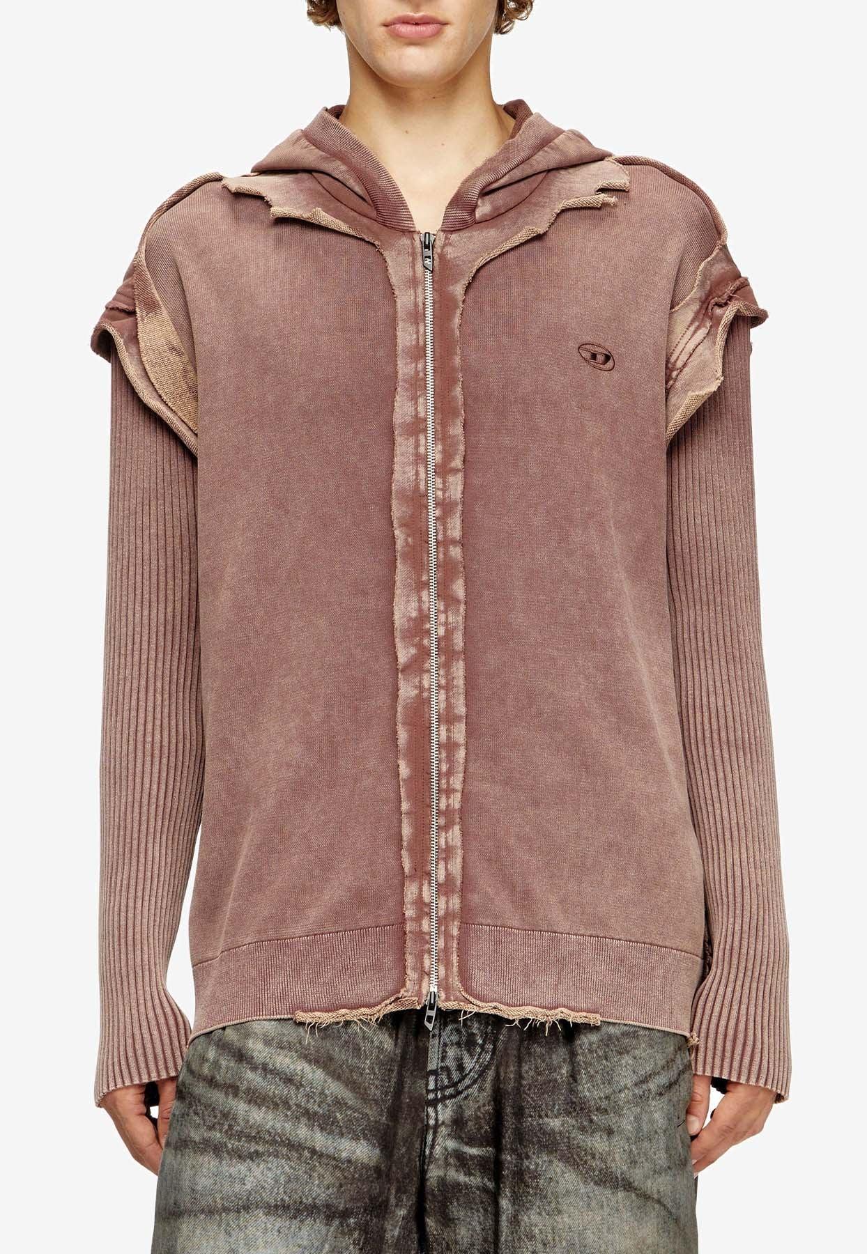 DIESEL K-Pelto Distressed Zip-Up Hoodie in Pink for Men | Lyst